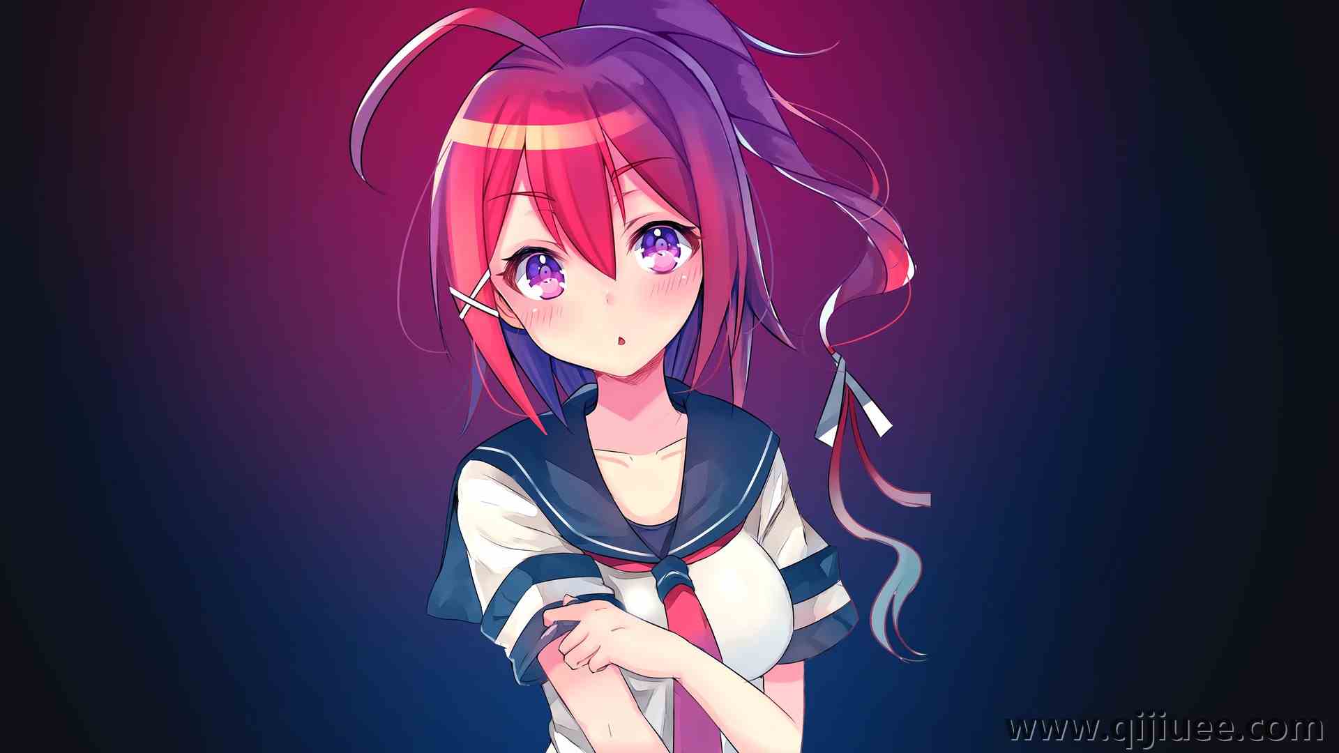 马尾辫 长发 红发 动漫 动漫女孩 紫色眼睛  电脑壁纸 4K壁纸3840 x 2160/0.57 MB-柒染云阁