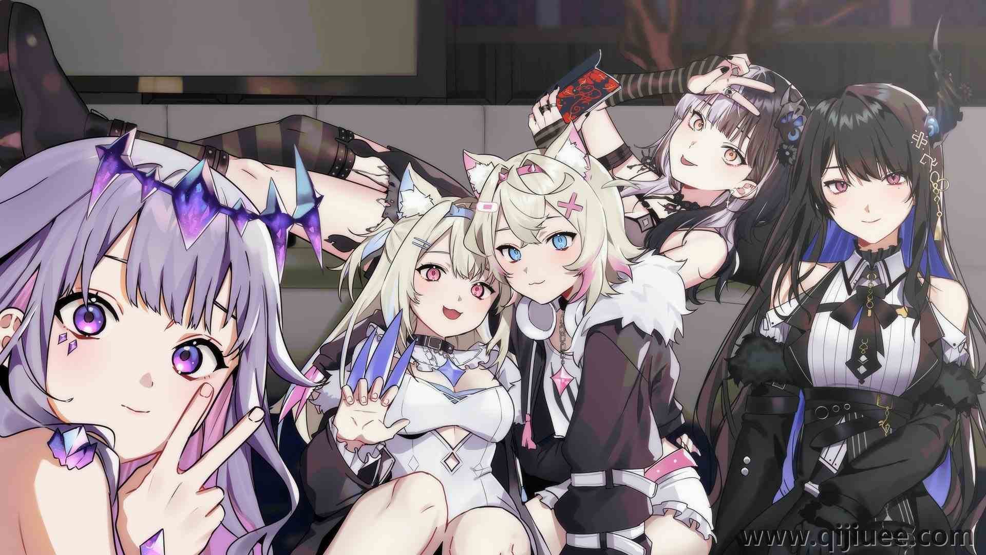 长发 微笑 头发 猫女孩  动漫女孩 角 蝴蝶结 领子 耳机 戒指 猫耳  电脑壁纸 4K壁纸3840 x 2160/0.97 MB-柒染云阁