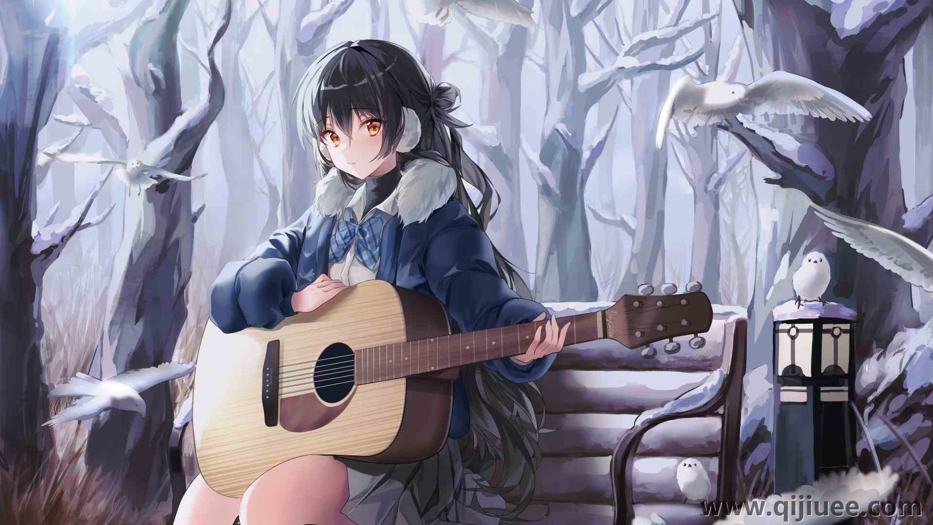 原创 人物 黑发 动漫 动漫女孩 鸟 雪 棕色眼睛 艺术  电脑壁纸 8K壁纸8384 x 4960/18.48 MB-柒染云阁