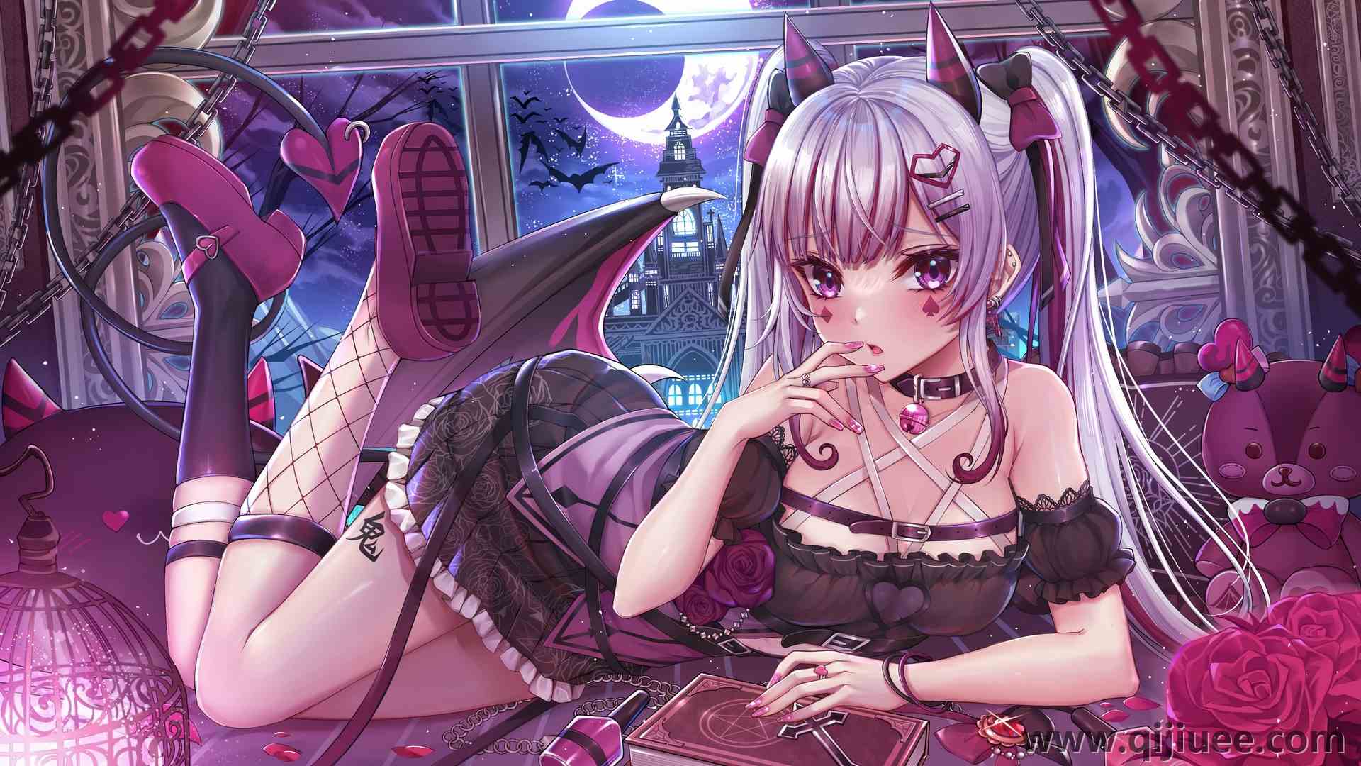 动漫 动漫女孩 妖妖 月亮 银发 双尾 紫眼 虚拟  电脑壁纸 4K壁纸4535 x 2552/2.84 MB-柒染云阁