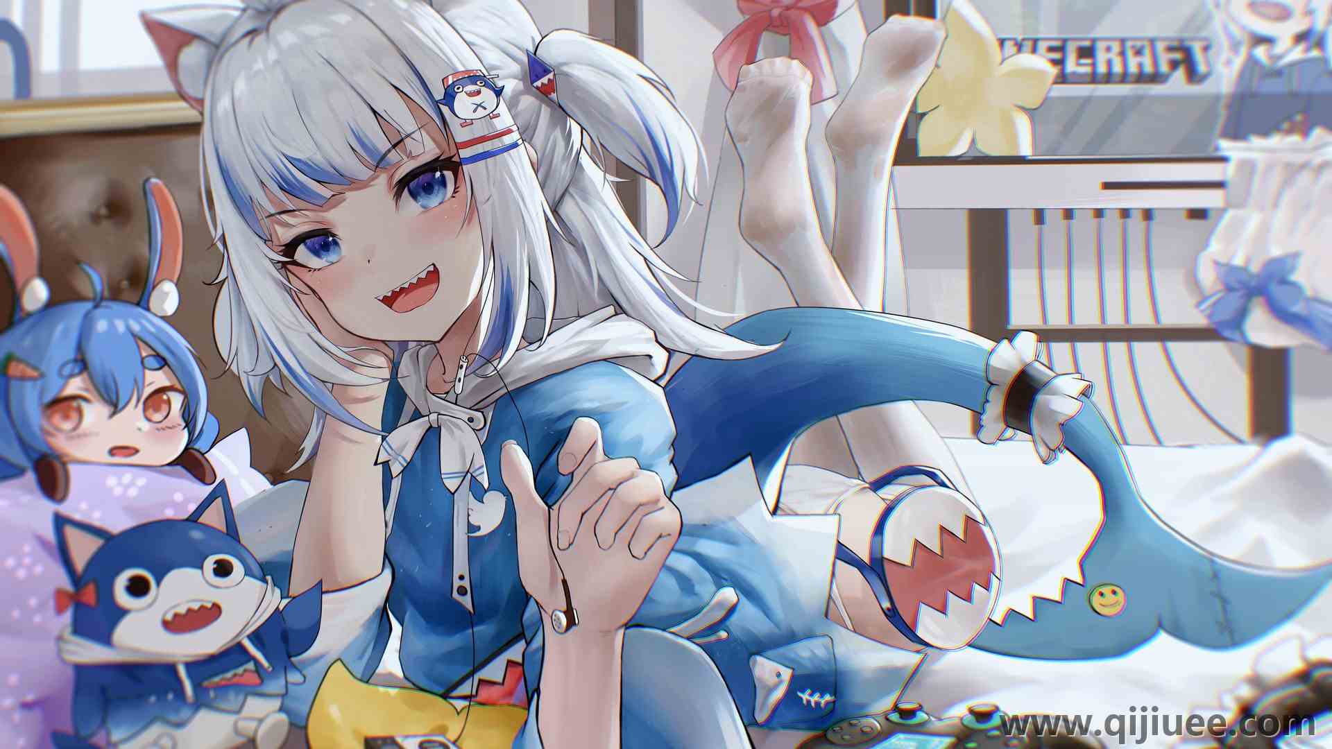 动漫 女孩 全息 虚拟 猫耳朵 尾巴  兽耳 电脑壁纸 4K壁纸5708 x 4072/6.02 MB-柒染云阁