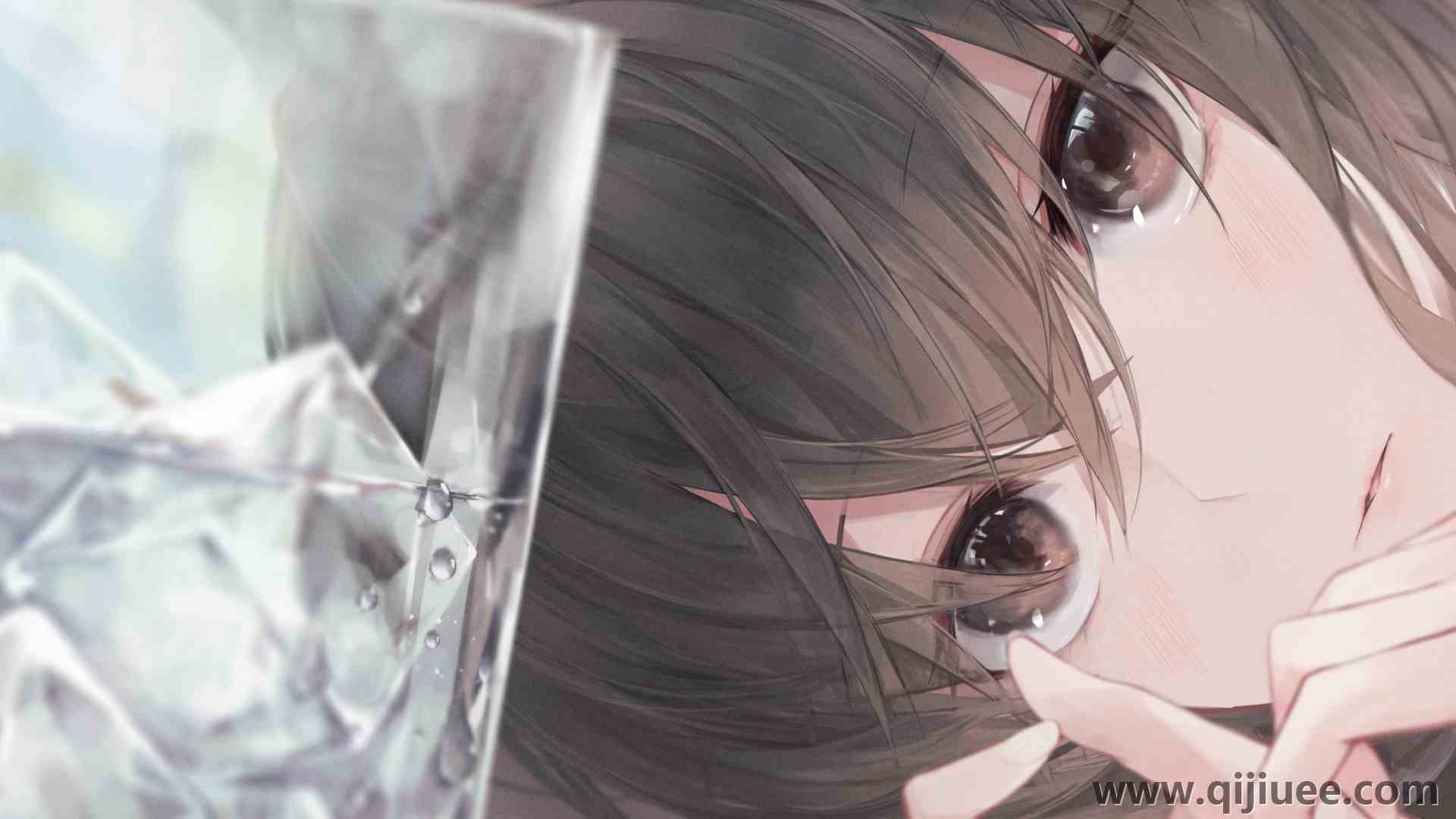 水晶 深色头发 动漫 动漫女孩 AI艺术 肖像 玻璃 棕色眼睛  电脑壁纸 4K壁纸3888 x 3015/2.85 MB-柒染云阁