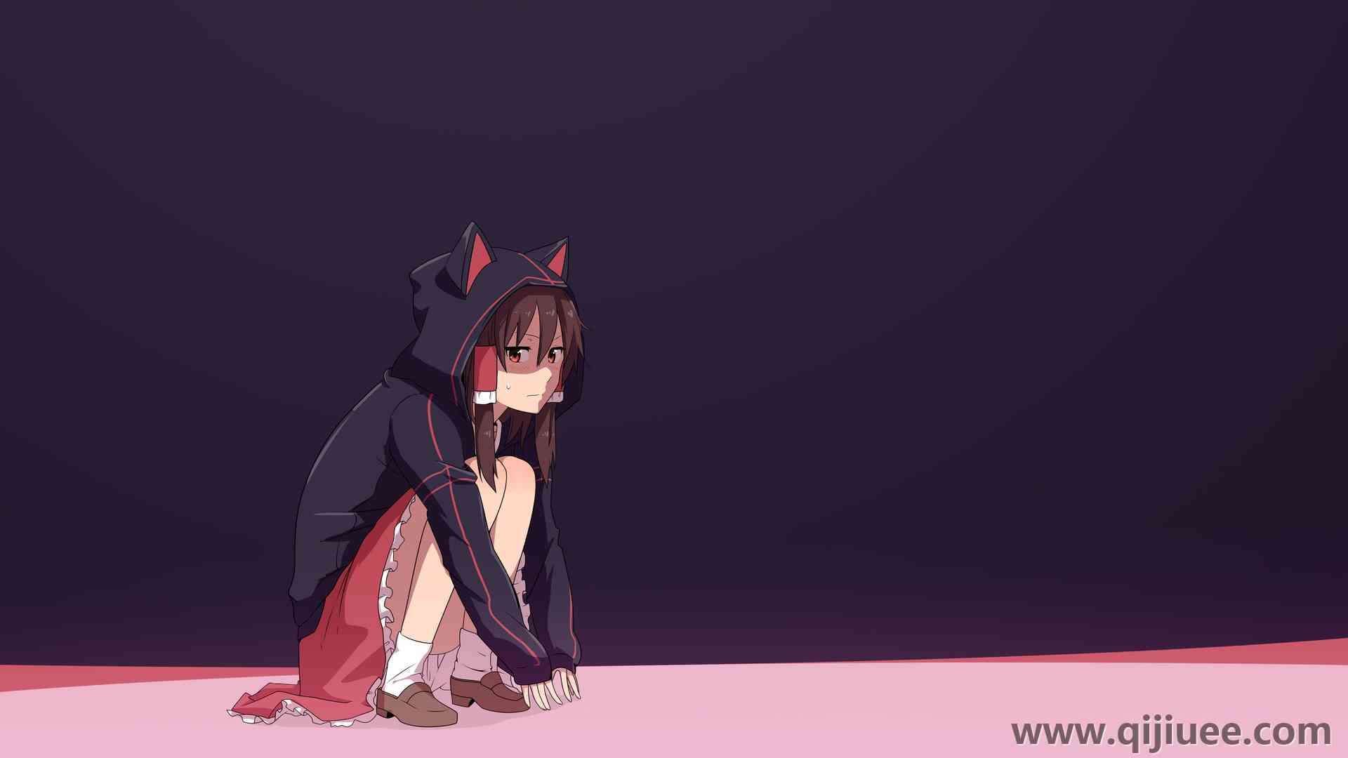 黑发 动漫女孩 猫耳朵 头巾 动漫 紫色  电脑壁纸 4K壁纸5120 x 2880/8.83 MB-柒染云阁