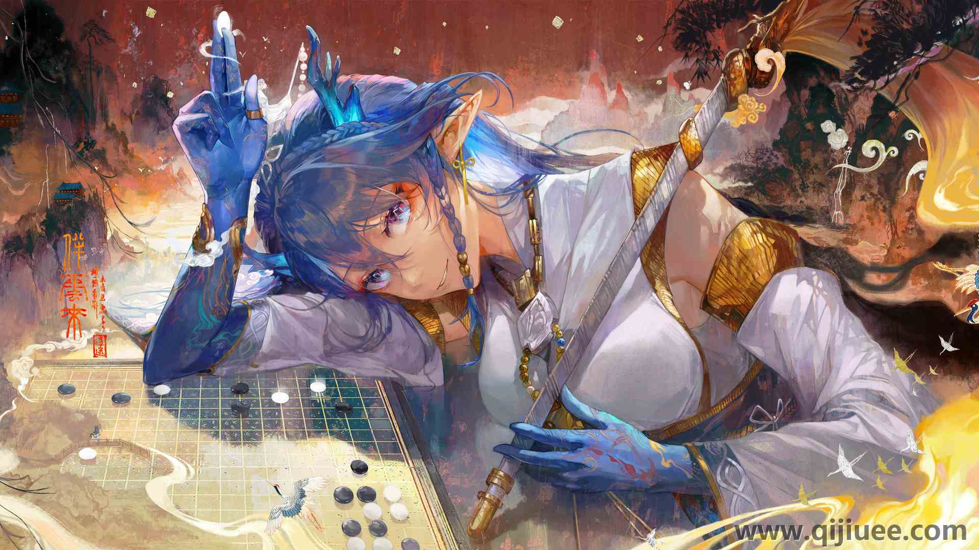 蓝头发 蓝眼睛 辫子 动漫女孩 武士 铃儿 兽耳 龙女 明日方舟 电脑壁纸 4K壁纸5414 x 2227/11.37 MB-柒染云阁