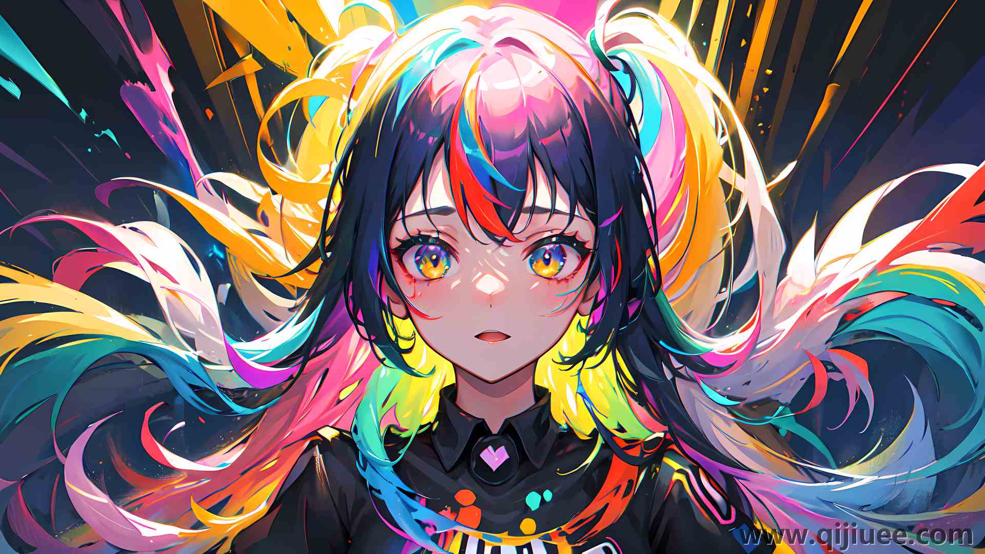 长发 五颜六色 头发 艺术 动漫女孩 可爱 AI艺术 电脑壁纸 4K壁纸5120 x 2880/13.26 MB-柒染云阁