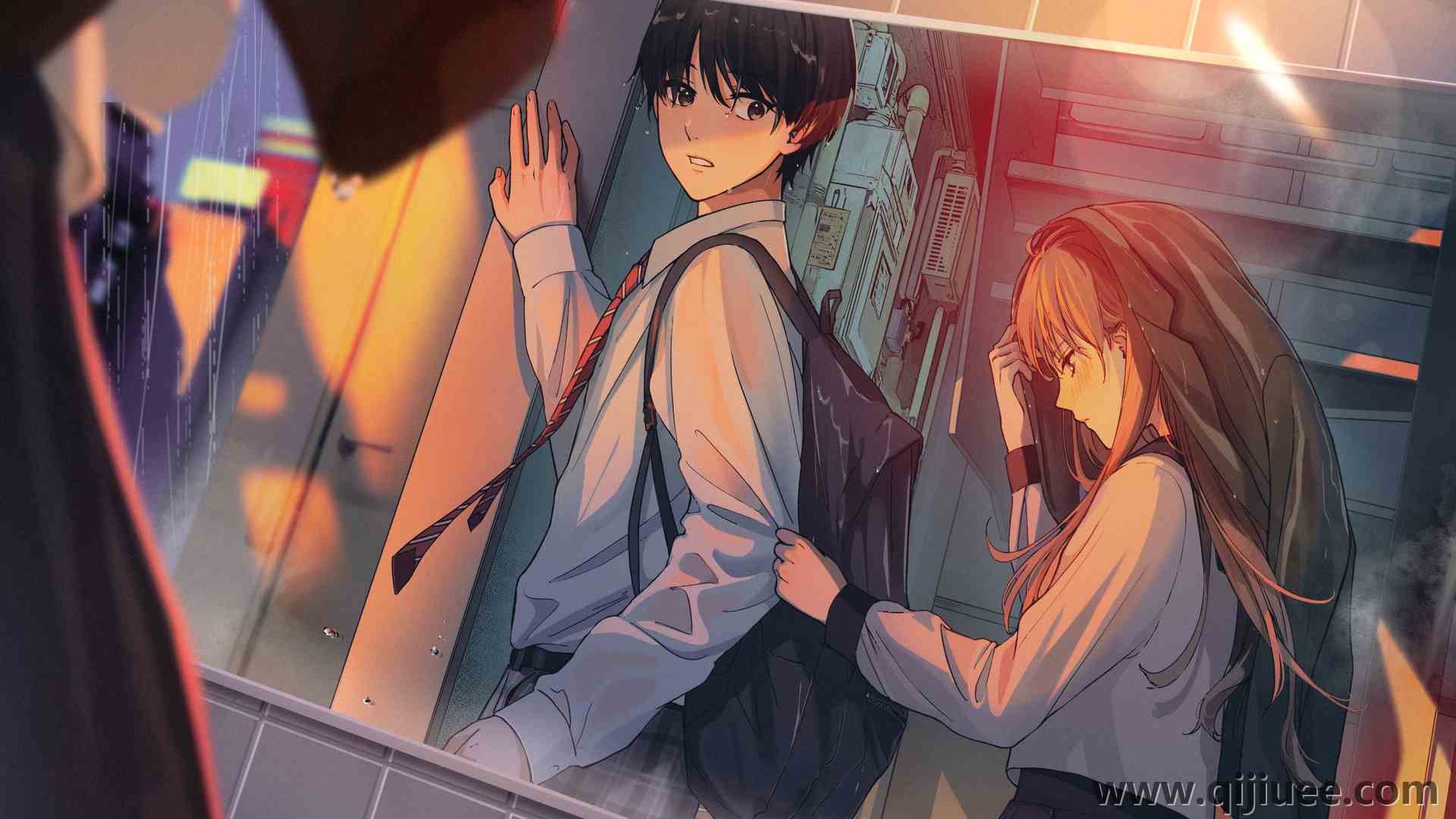 黑发 女学生 男生 长发 头发 动漫女孩 雨 衣服 领带 动漫男孩 背包 校服 日落 晚霞 脸红  电脑壁纸 4K壁纸4093 x 2302/9.03 MB-柒染云阁
