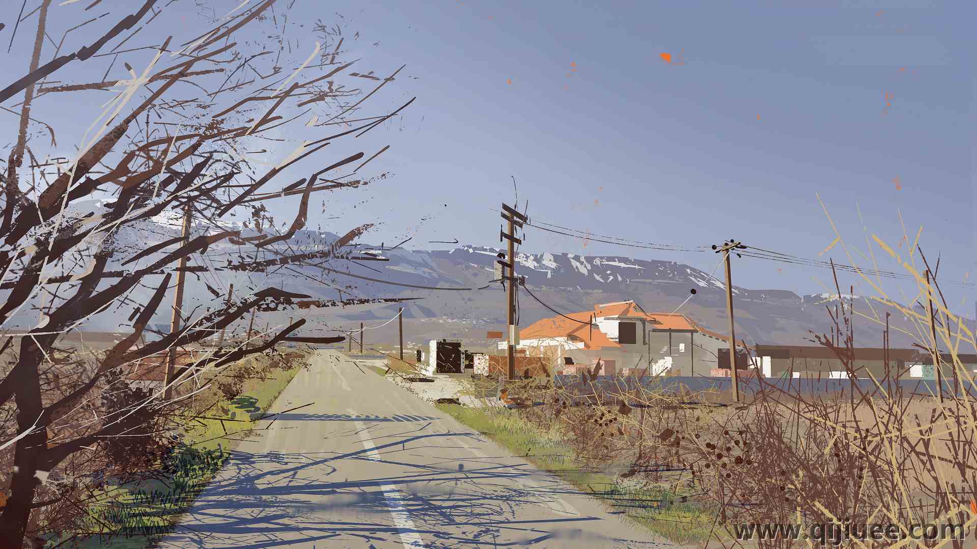 AI艺术 房屋 山脉 绘画 油彩 艺术 概念设计 电脑壁纸 4K壁纸3840 x 2160/2.33 MB-柒染云阁