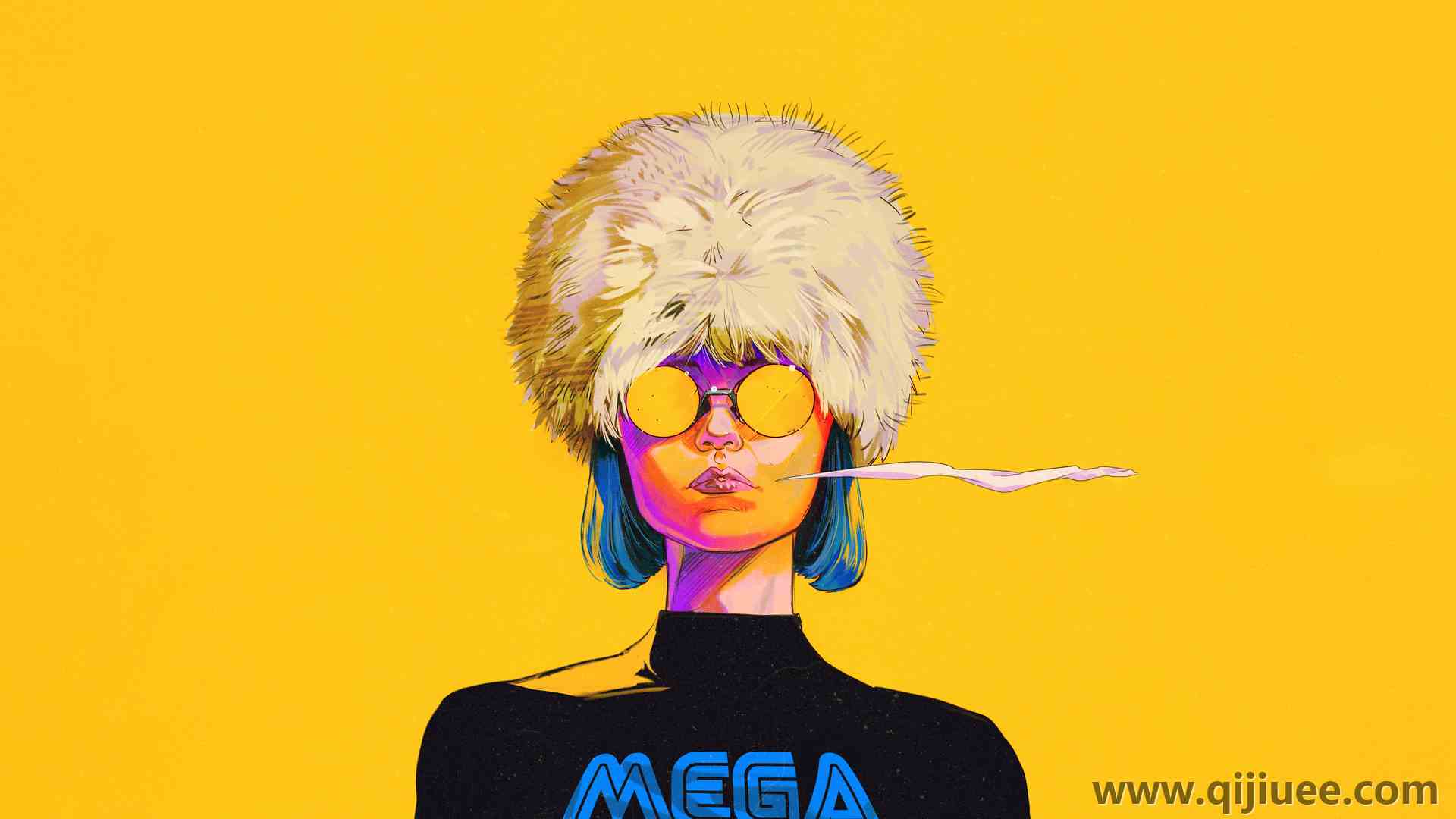 短发 女性 科幻 眼镜 简单背景 烟雾 黄色 极简主义 赛博朋克 电脑壁纸 4K壁纸5808 x 3267/9.09 MB-柒染云阁