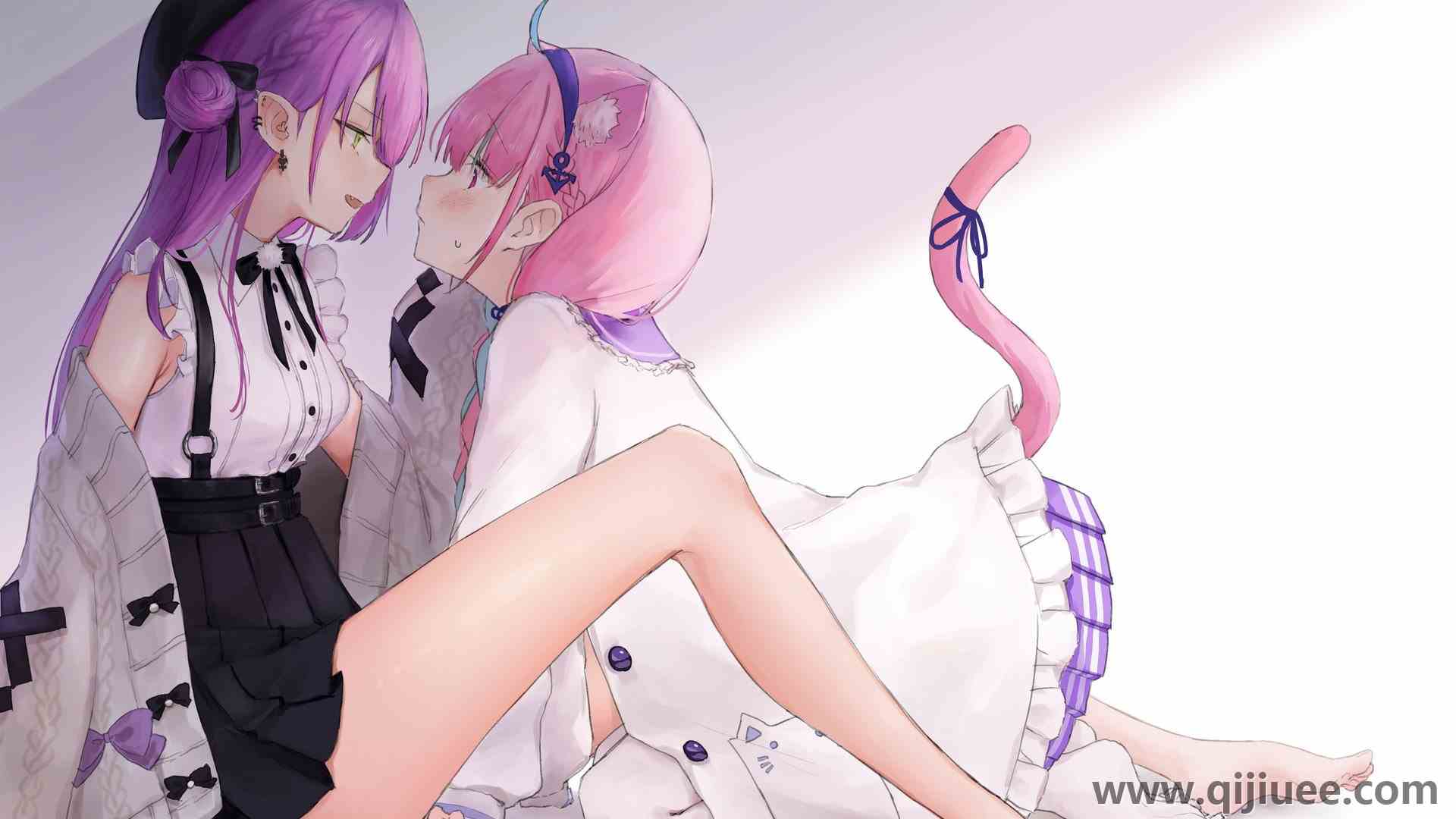 赤脚 女孩 绿眼睛 紫色头发 猫女孩 长发 动漫 动漫女孩 兽耳 尾巴 腮红 猫耳  电脑壁纸 4K壁纸3861 x 2894/0.63 MB-柒染云阁