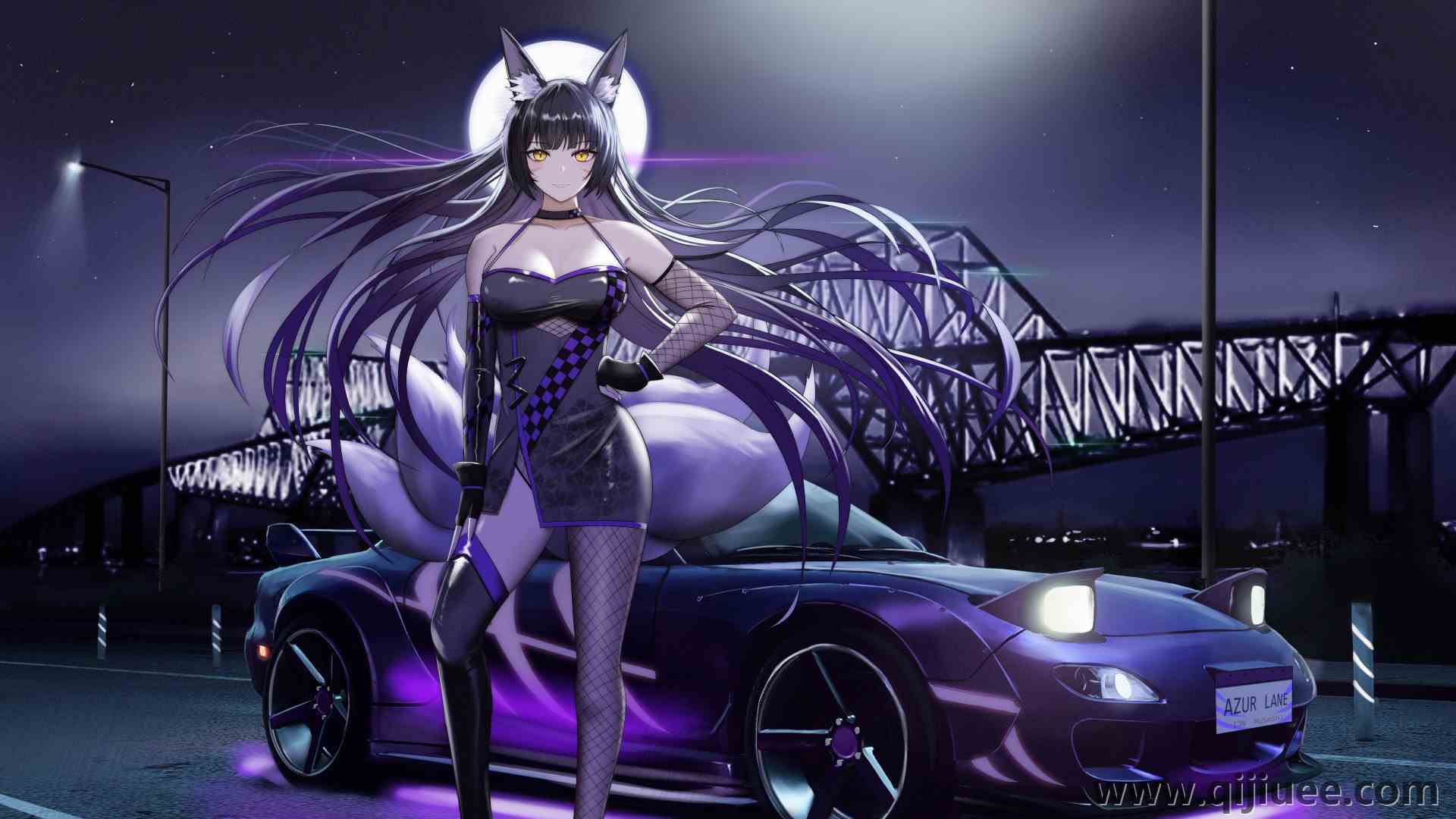 动漫 动漫女孩 汽车 大腿 兔耳 兽耳 黑色 电脑壁纸 8K壁纸10000 x 5500/14.1 MB-柒染云阁