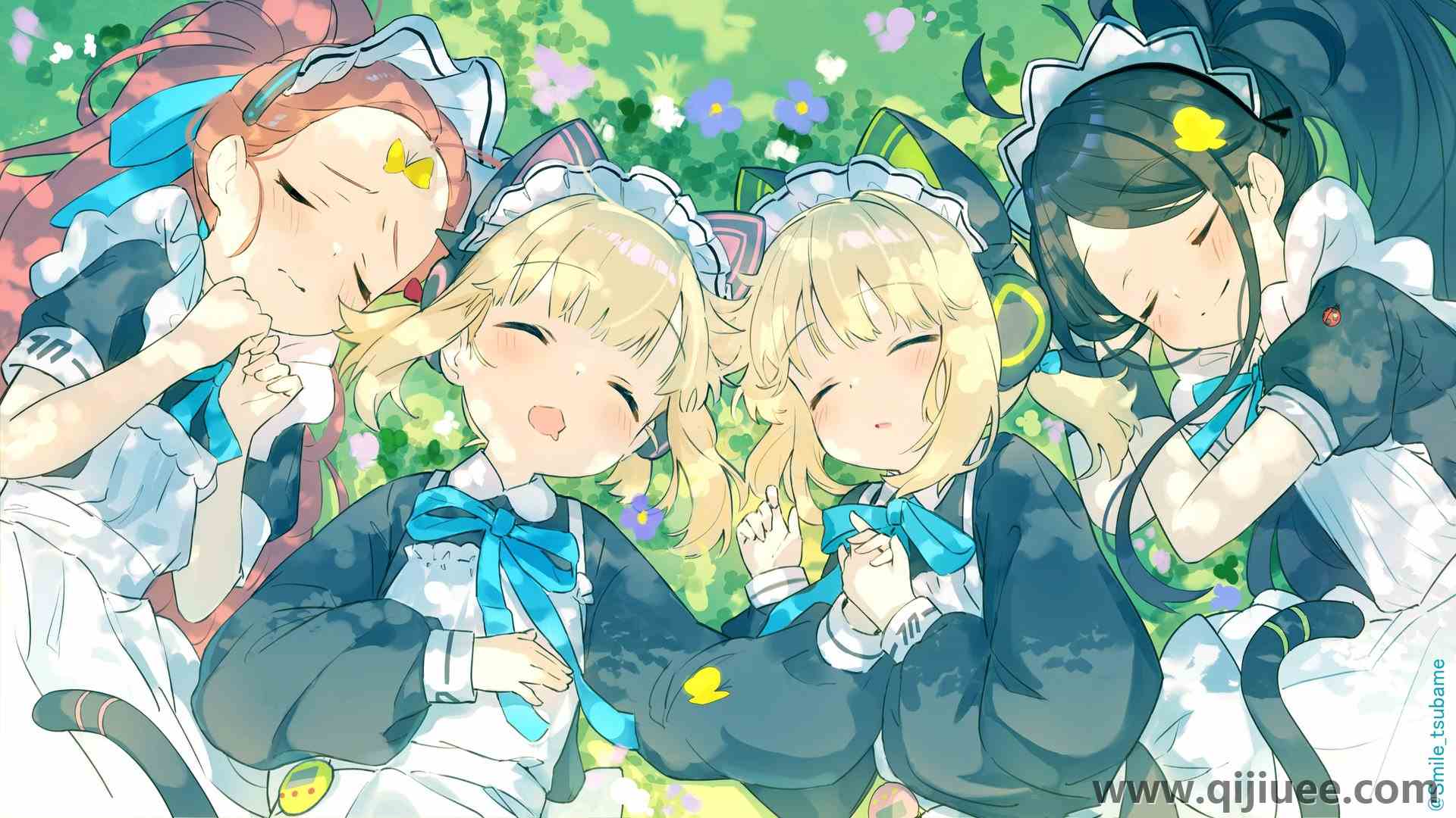 猫女孩 仰卧 微笑 长发 动漫女孩 女佣 睡眠 蔚蓝档案 女佣服装 猫尾 猫耳 草 花 领结  电脑壁纸 4K壁纸4096 x 2304/1.13 MB-柒染云阁