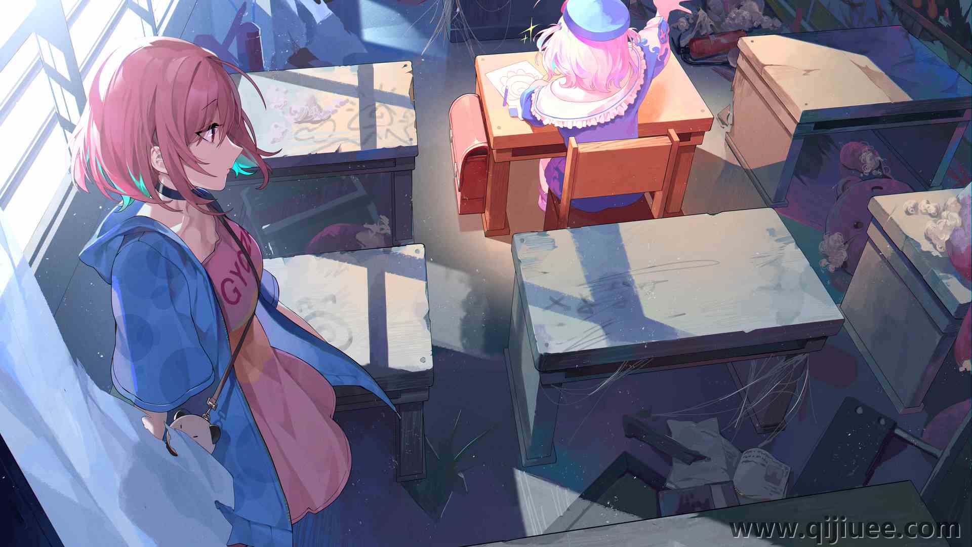 粉色 头发 短发 动漫 动漫女孩 教室 阳光 艺术  电脑壁纸 4K壁纸5924 x 3600/19.47 MB-柒染云阁