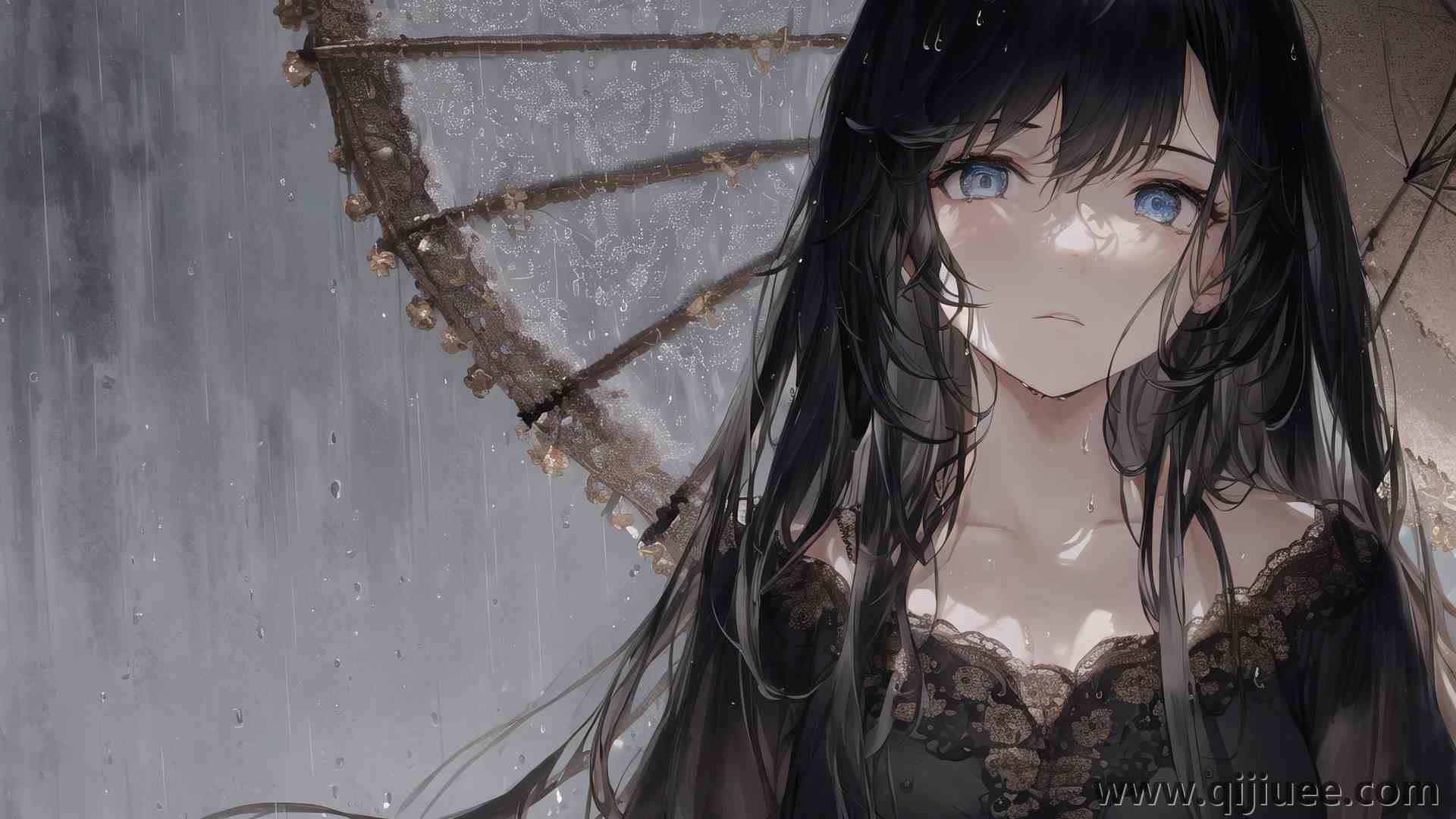 蓝眼睛 长发 黑发 雨 伞 动漫女孩 衣服 艺术  电脑壁纸 4K壁纸5120 x 3840/10.2 MB-柒染云阁