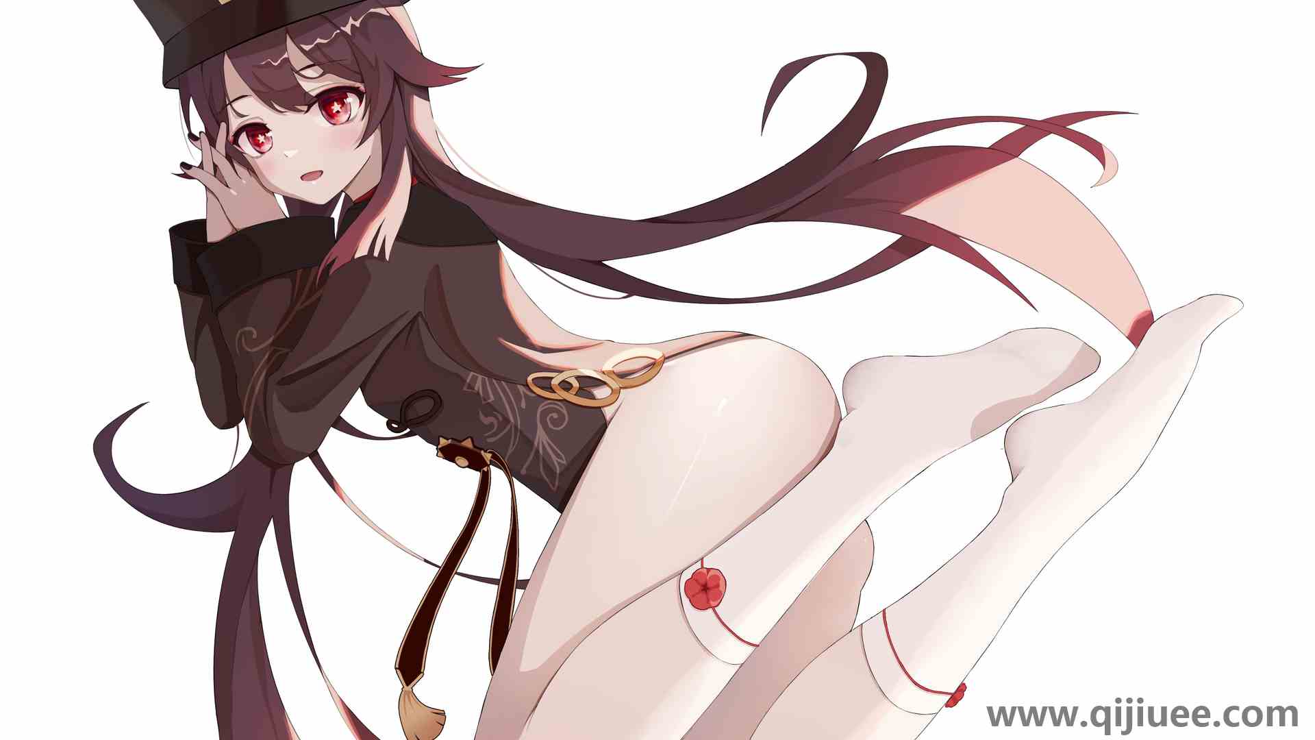 胡桃 原神 红眼睛 动漫少女 白色背景 帽子 大腿 袜子  电脑壁纸 4K壁纸4961 x 4208/5.2 MB-柒染云阁