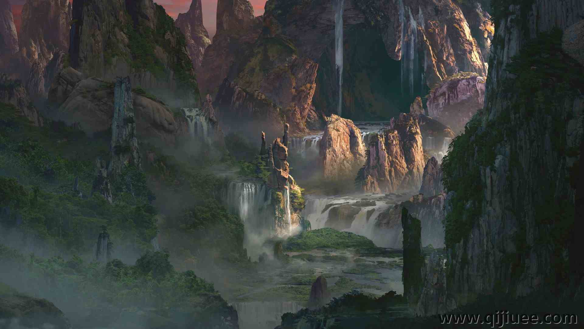 风景 瀑布 岩石 绘画 概念设计 艺术 电脑壁纸 4K壁纸3840 x 2520/1.72 MB-柒染云阁