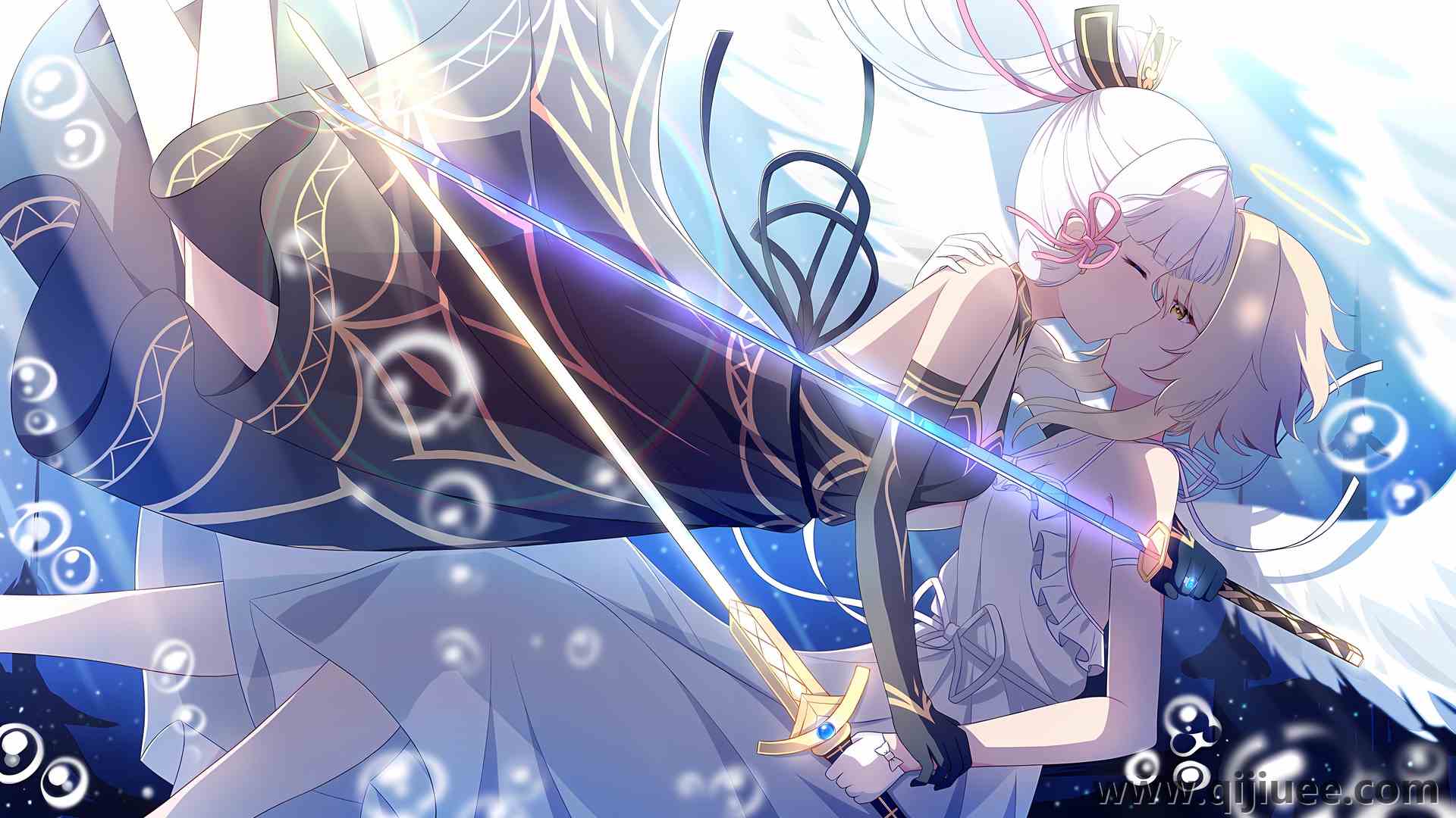 动漫 动漫女孩 连衣裙 原神  剑 武器 水 泡泡 水下 翅膀 阳光  电脑壁纸 4K壁纸7676 x 4328/4.58 MB-柒染云阁