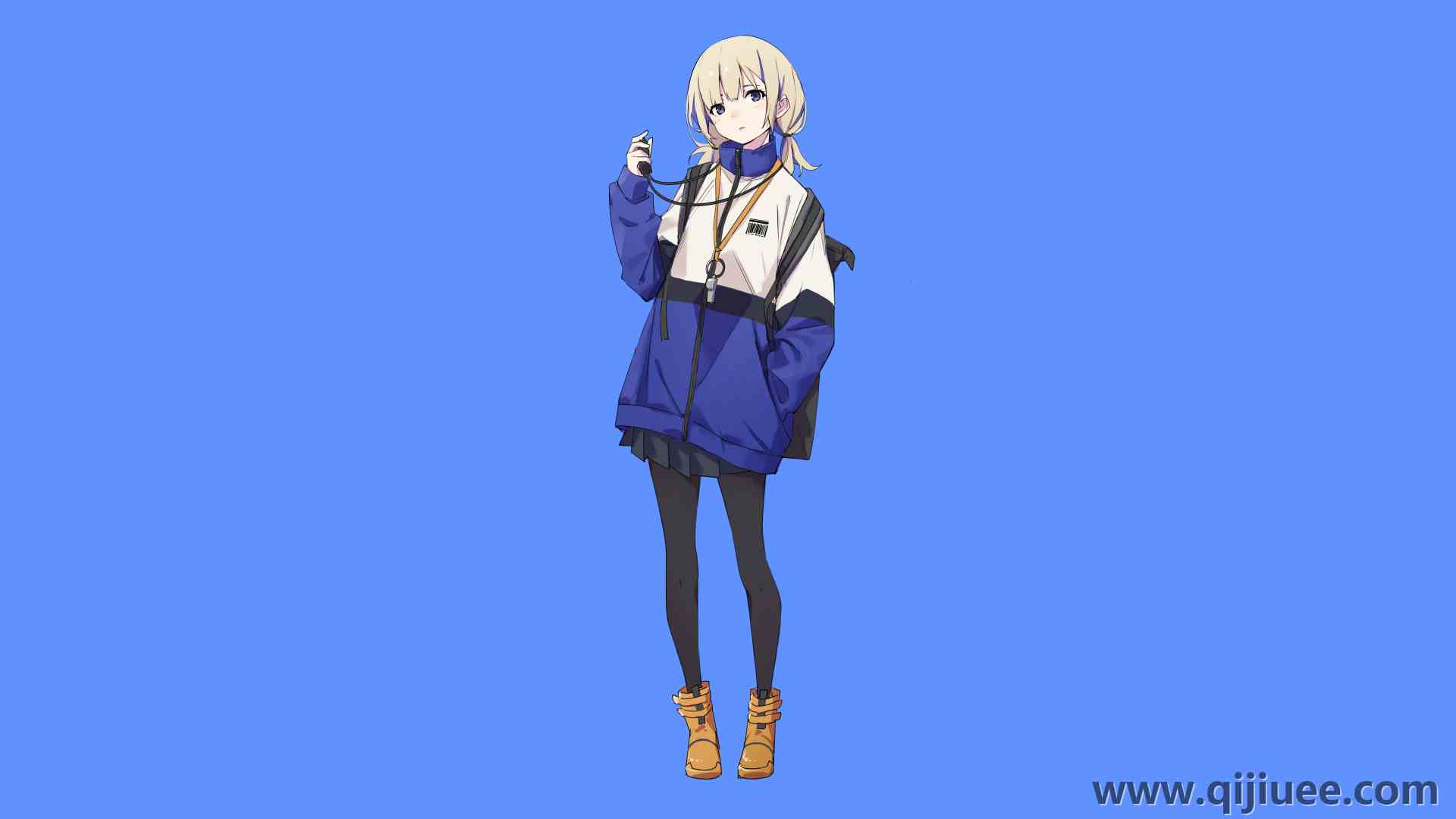 女学生 学生 校服 连裤袜 书包 动漫女孩 迷你裙 蓝色 电脑壁纸 8K壁纸10288 x 5787/3.38 MB-柒染云阁