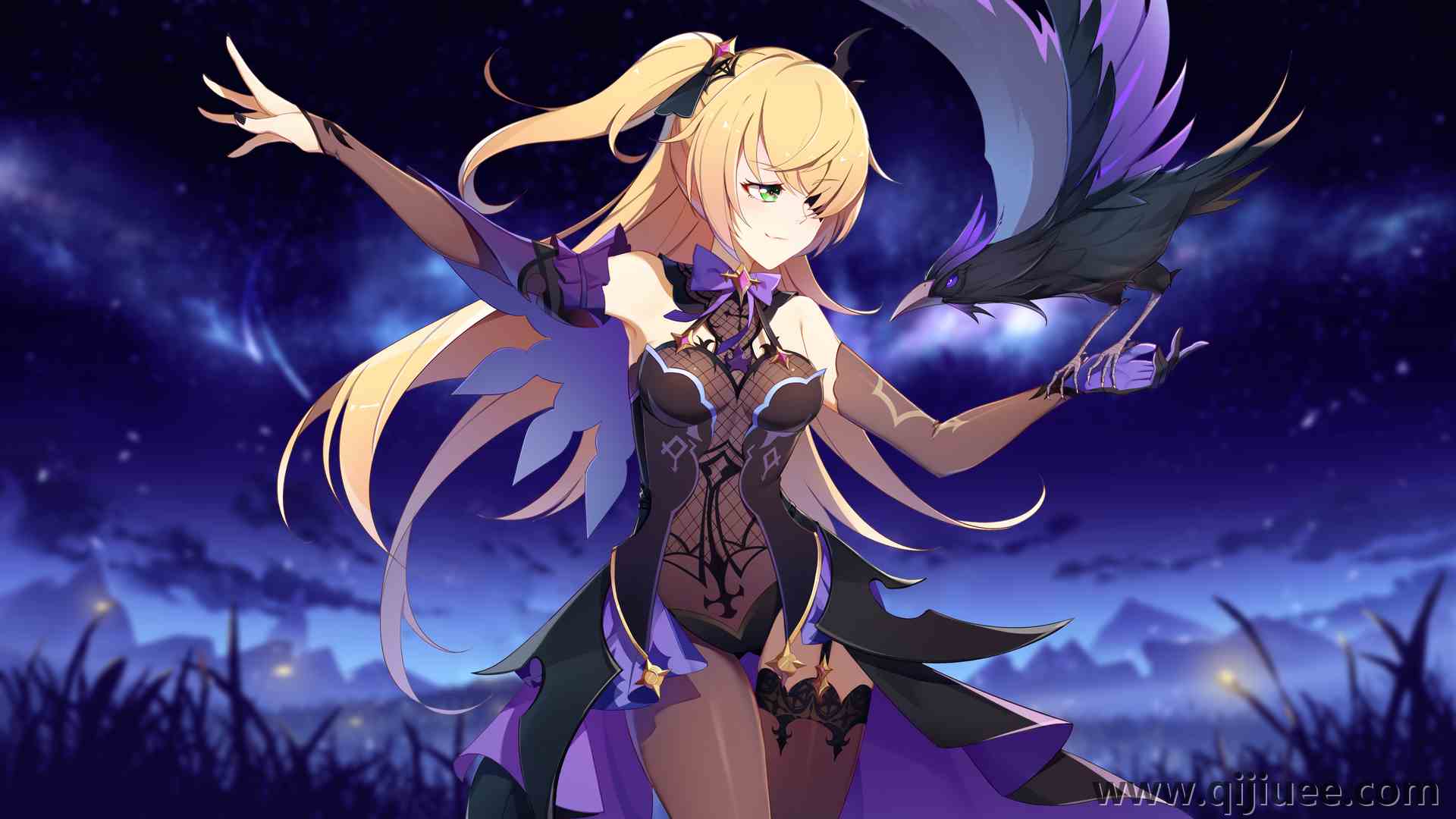 金发 原神 菲舍尔 双尾 乌鸦 黑夜 动漫女孩  电脑壁纸 4K壁纸4000 x 2250/5.93 MB-柒染云阁