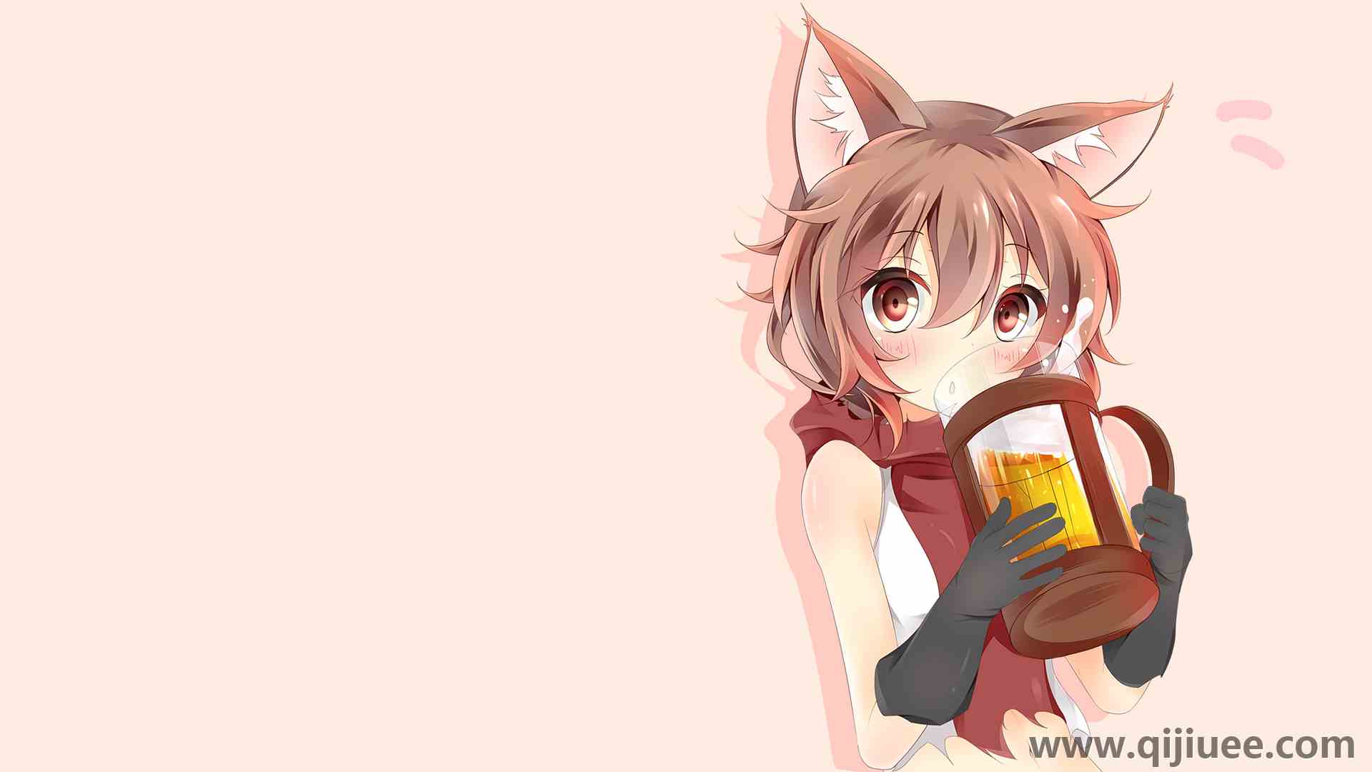 猫女孩 黑发 动漫 动漫女孩 白色 简单背景 啤酒 食物 啤酒杯  电脑壁纸 4K壁纸3840 x 2160/2.07 MB-柒染云阁