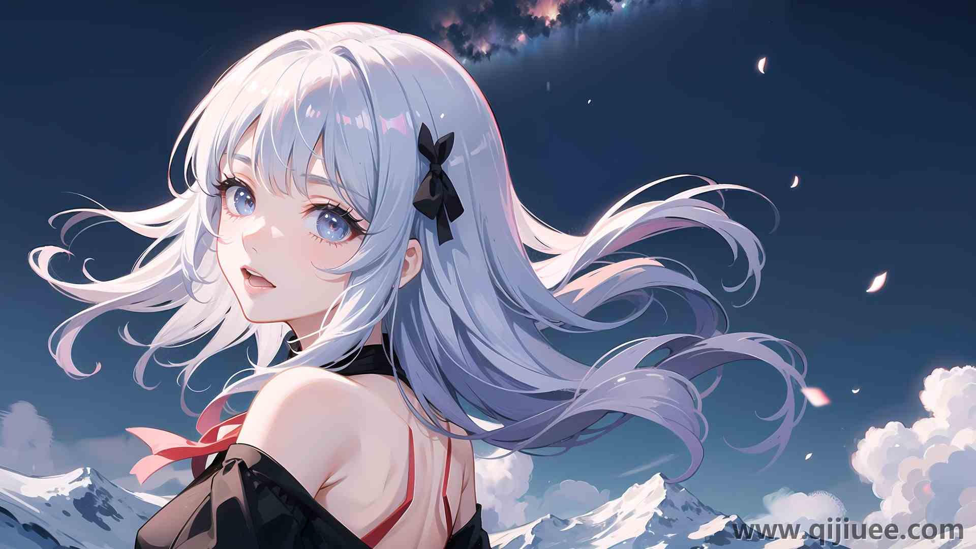 艺术 银发 动漫女孩 云 雪 山 花瓣  电脑壁纸 4K壁纸4000 x 2509/1.01 MB-柒染云阁