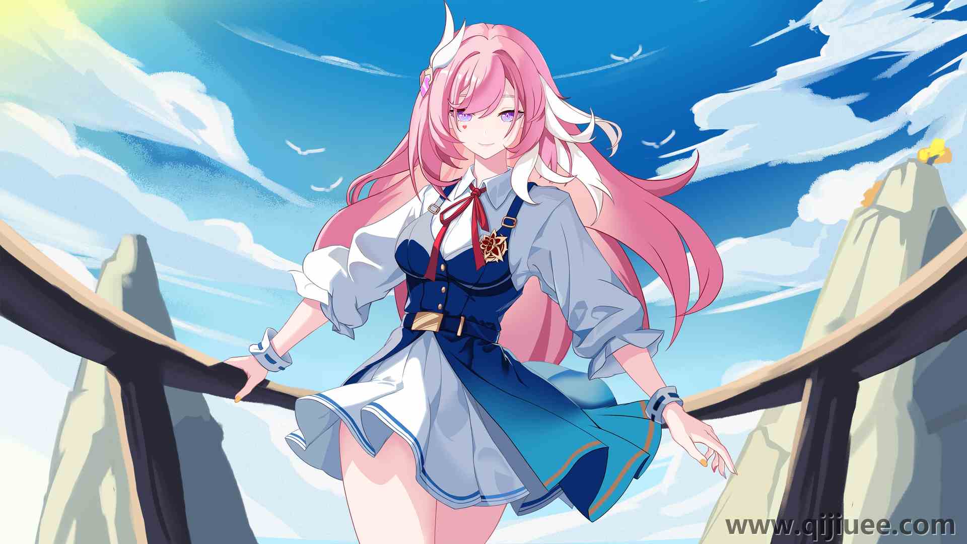 长发 微笑 站着 女学生 动漫 动漫女孩 本海 天空 云 阳光 校服  电脑壁纸 4K壁纸3840 x 2160/6.51 MB-柒染云阁