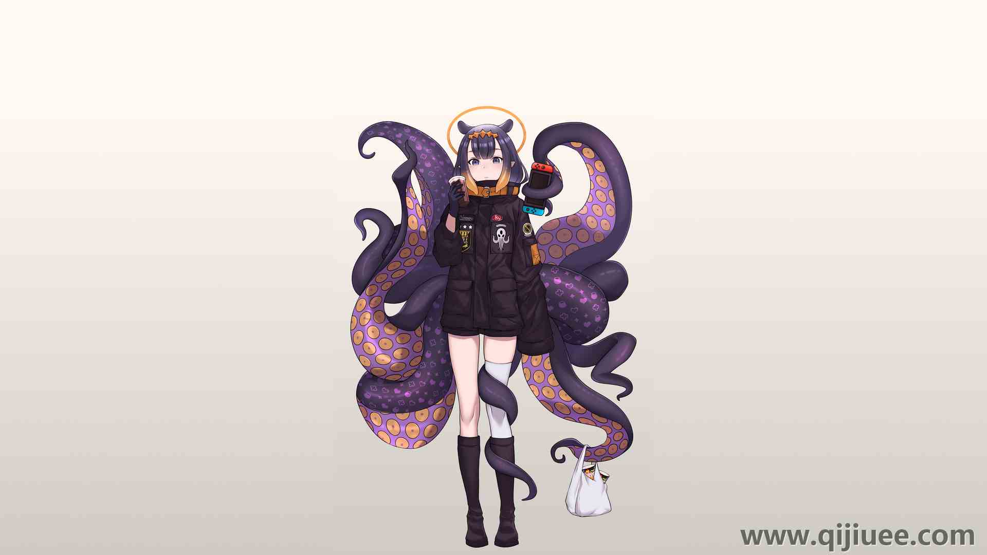 动漫 动漫女孩 全息 虚拟 简单背景 触手  电脑壁纸 4K壁纸3840 x 2160/2.45 MB-柒染云阁