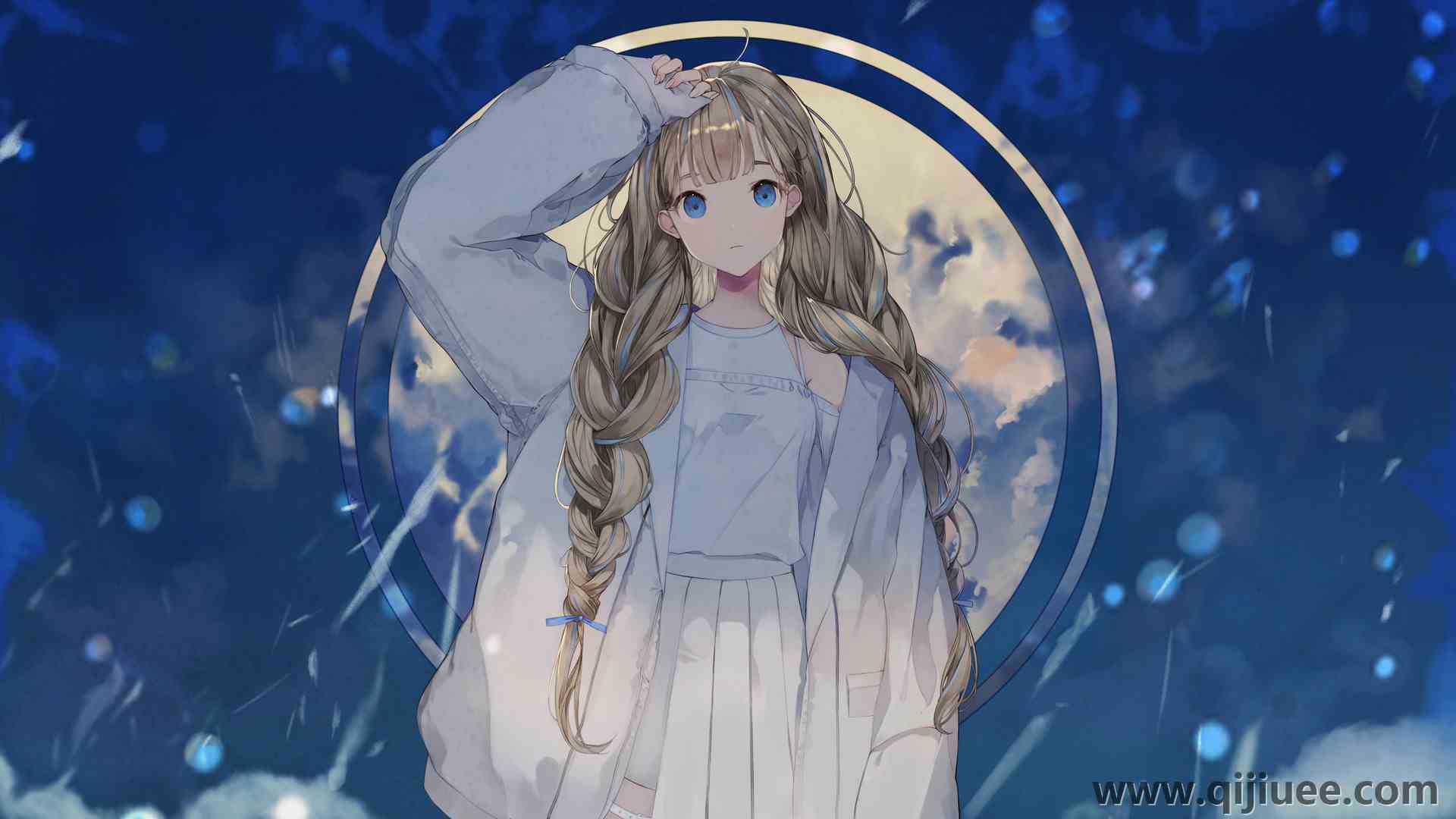 金发碧眼 长发 辫子 动漫 动漫女孩 简单的背景 极简主义 电脑壁纸 8K壁纸7680 x 4320/3.04 MB-柒染云阁