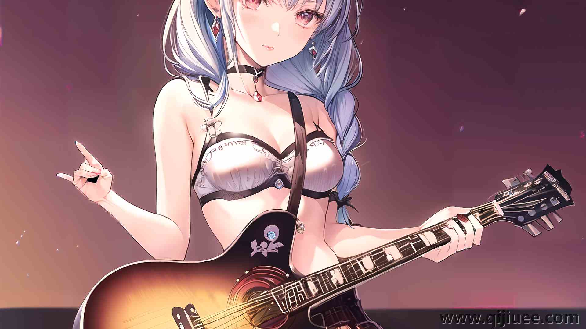 人物 辫子 吉他 动漫 动漫女孩 AI艺术 艺术 乐器 耳环  电脑壁纸 4K壁纸5120 x 4096/12.08 MB-柒染云阁
