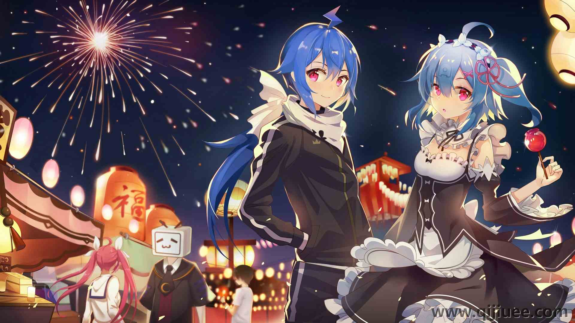 蓝色头发 粉色眼睛 bilibili 动漫 动漫女孩 女仆  电脑壁纸 4K壁纸3840 x 2160/1.26 MB-柒染云阁
