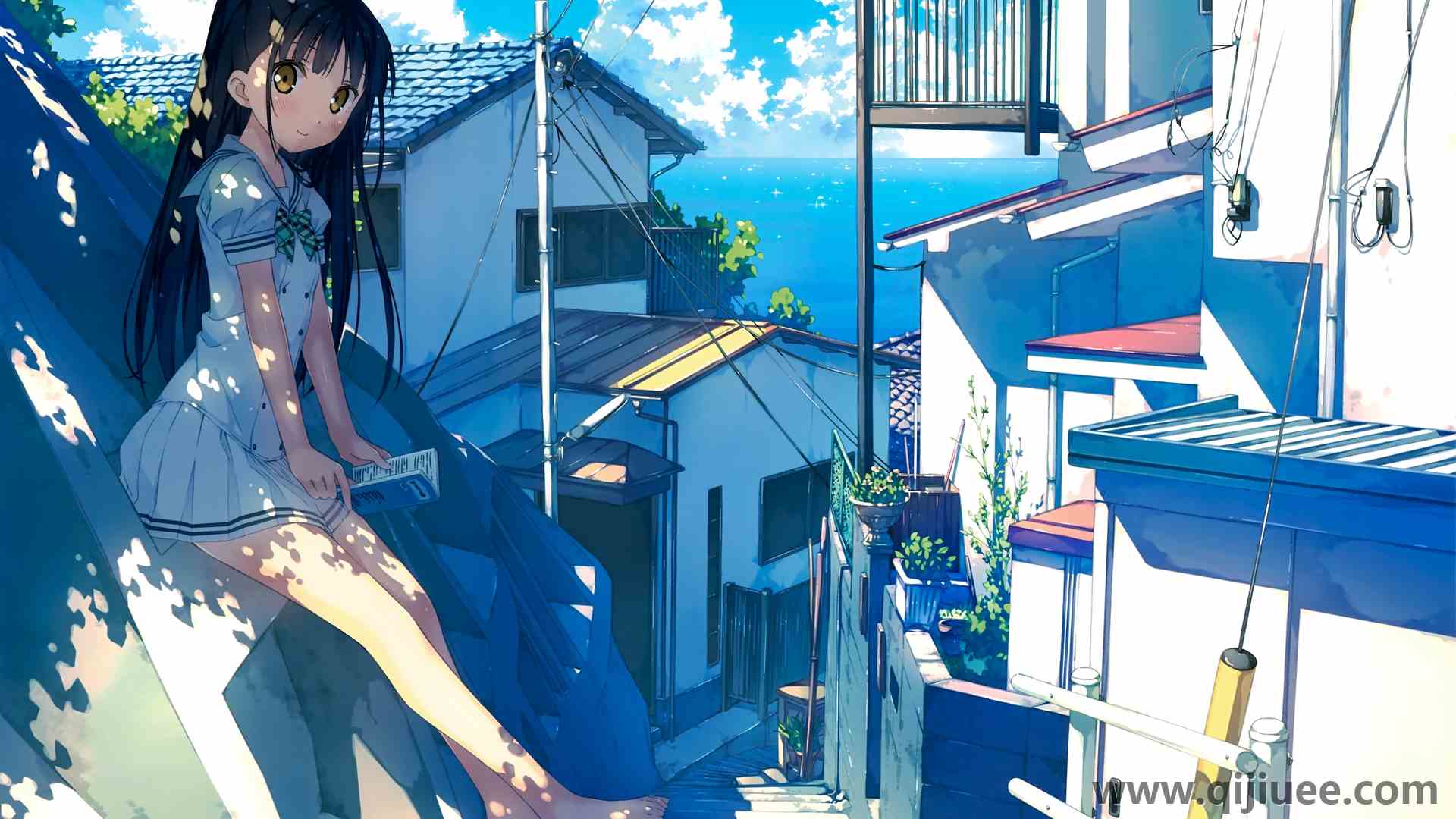 长发 深色头发 赤脚 动漫女孩 黄眼睛 校服  电脑壁纸 4K壁纸7038 x 4935/11.64 MB-柒染云阁