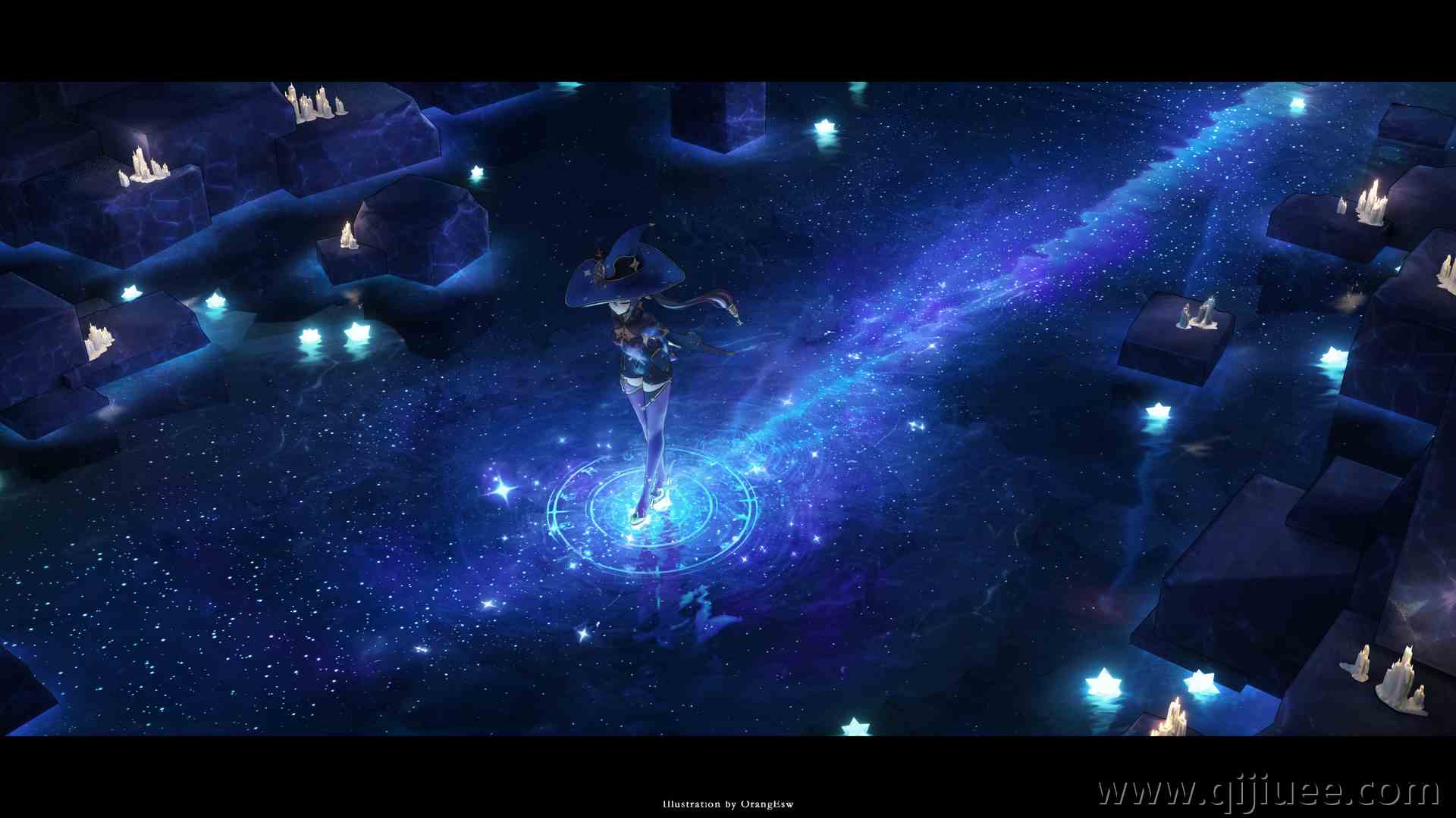 女巫 原神 图片 动漫女孩 女巫服装 水 倒影 星夜  电脑壁纸 4K壁纸5000 x 2500/14.41 MB-柒染云阁