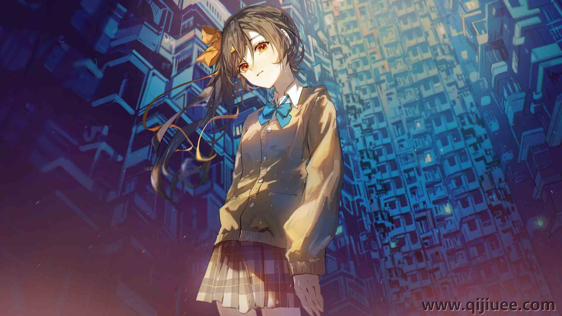 动漫女孩 虚拟 校服 头发  格子裙 动漫 裙子  电脑壁纸 4K壁纸3840 x 2160/3.19 MB-柒染云阁