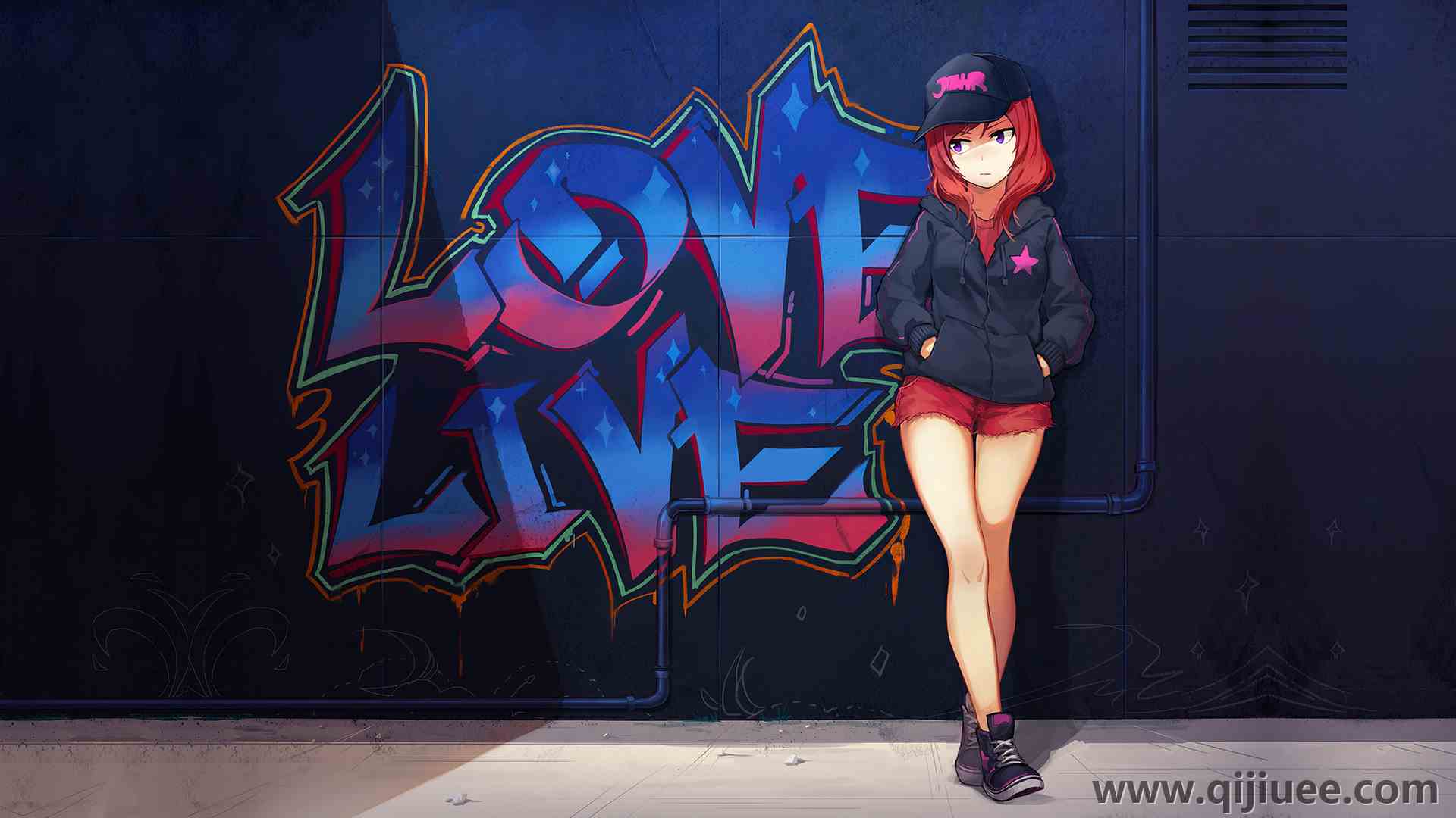 长发 涂鸦 短裤 动漫 女孩 大腿  电脑壁纸 4K壁纸3840 x 2160/1.81 MB-柒染云阁