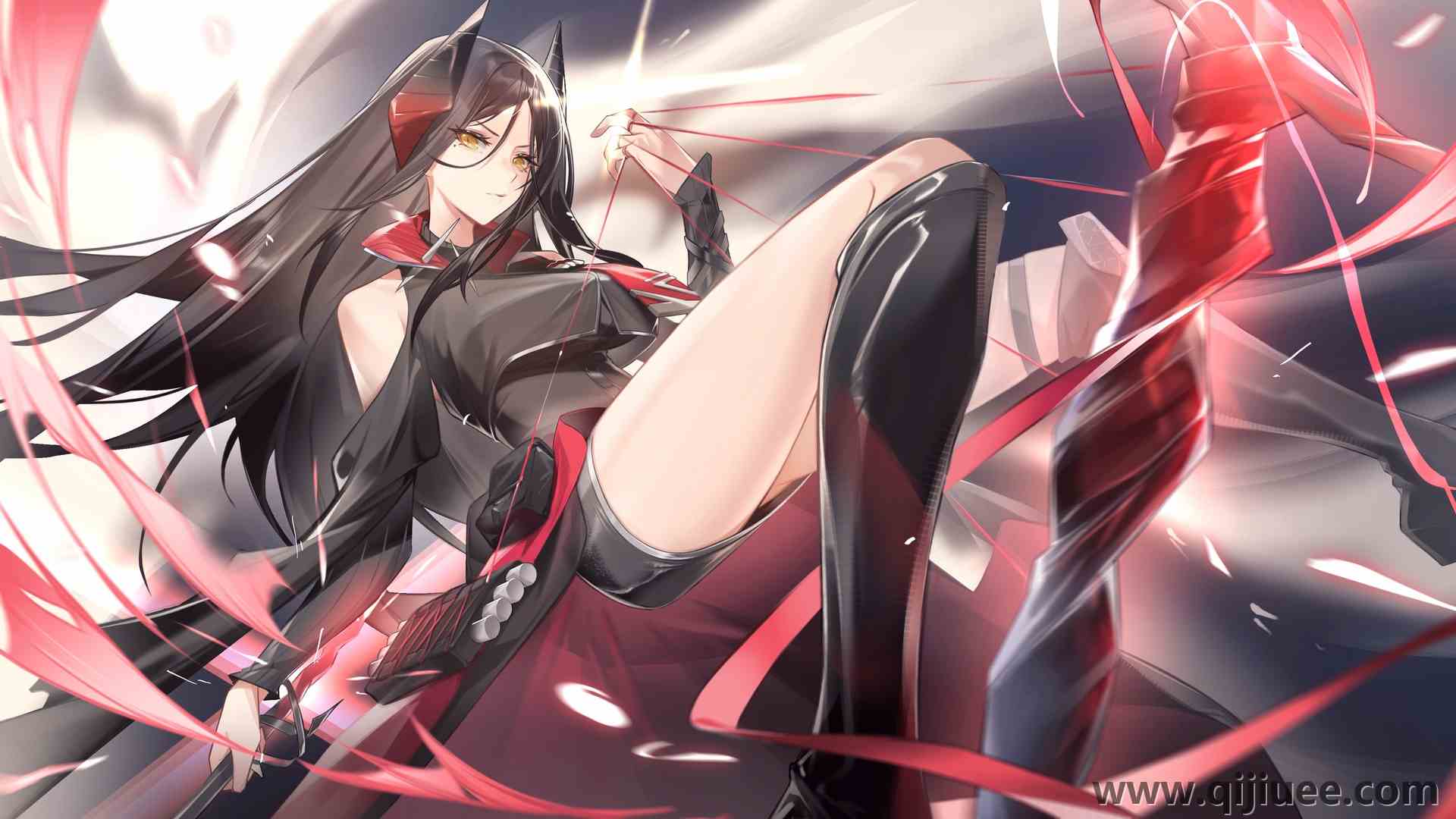 长发 大腿 眼角 眼角 动漫 动漫女孩 长角 武器 武士  电脑壁纸 4K壁纸4096 x 2160/1.51 MB-柒染云阁
