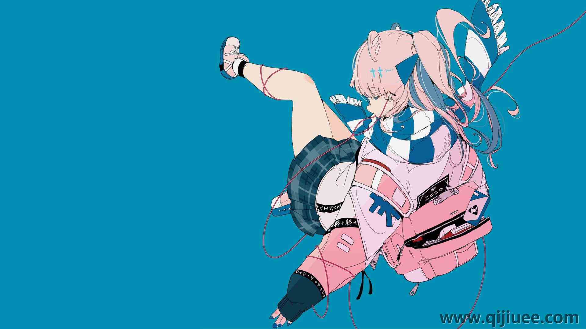 女学生 动漫女孩 背包 极简主义 蓝色背景 围巾 简单背景 校服 头发  电脑壁纸 4K壁纸3840 x 2160/0.41 MB-柒染云阁