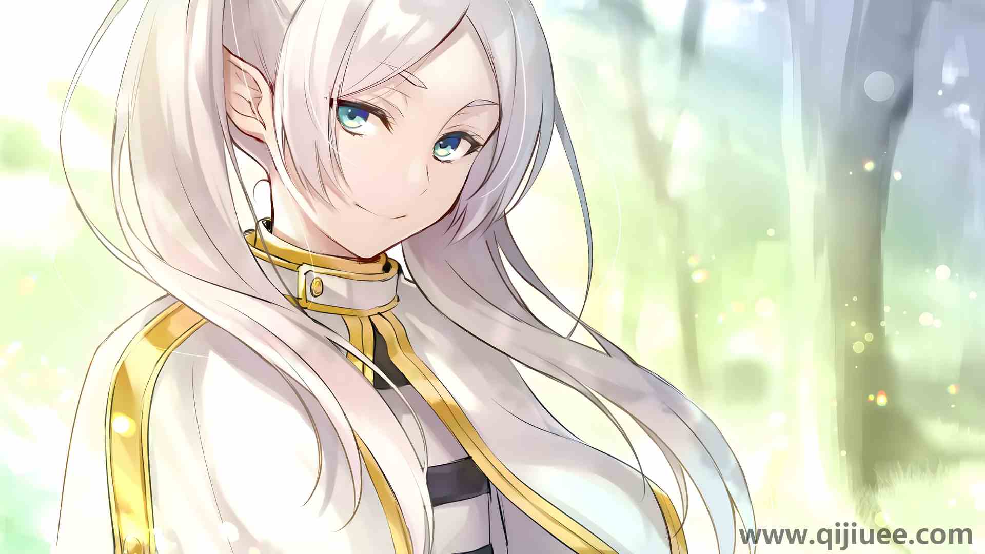 白发 长发 蓝眼睛 微笑 动漫女孩 尖耳朵 树  电脑壁纸 4K壁纸3982 x 2898/9.15 MB-柒染云阁