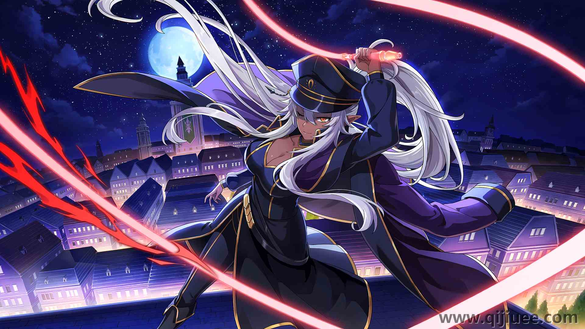 黑暗 精灵 长发 动漫 动漫女孩 月光 月亮 夜晚 天空 城市灯光 城市景观 建筑 制服 星星  电脑壁纸 4K壁纸3840 x 2160/8.54 MB-柒染云阁