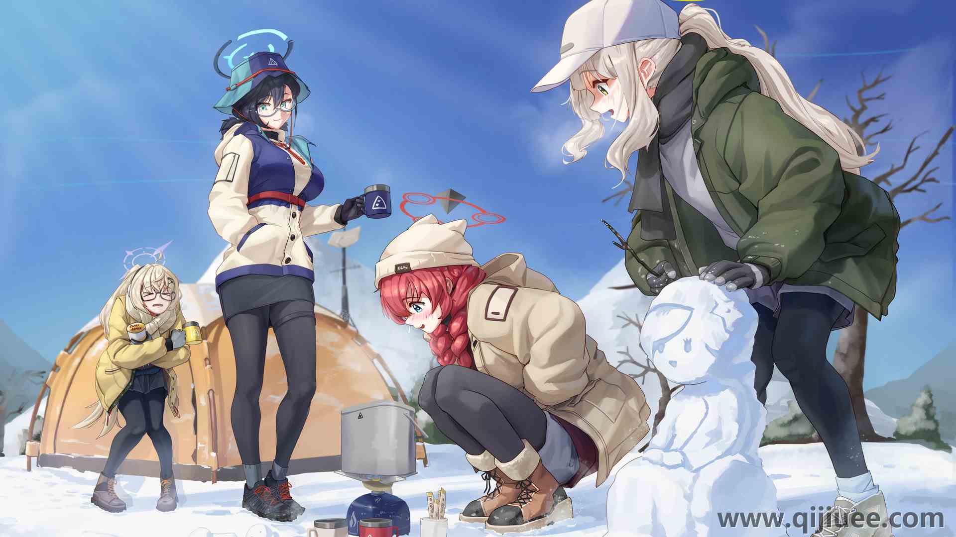 微笑 户外 女人 长发 马尾辫 艺术家 头发 雪人 连裤袜 夹克 围巾 天空 长袖 雪 云 帽子 饮料 食物 帐篷 兜帽 露营 短裤 蔚蓝档案 电脑壁纸 4K壁纸3878 x 2640/14.41 MB-柒染云阁