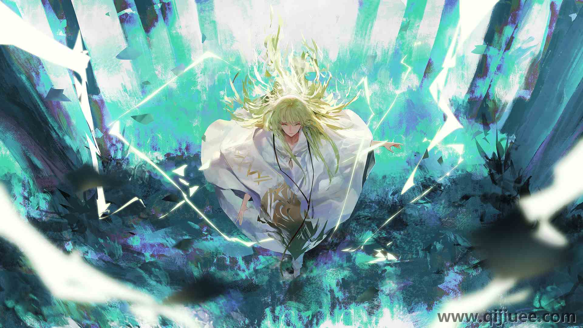 绿色头发 动漫 白色服装 安度都 青色  4K壁纸3840 x 2160/14.69 MB-柒染云阁