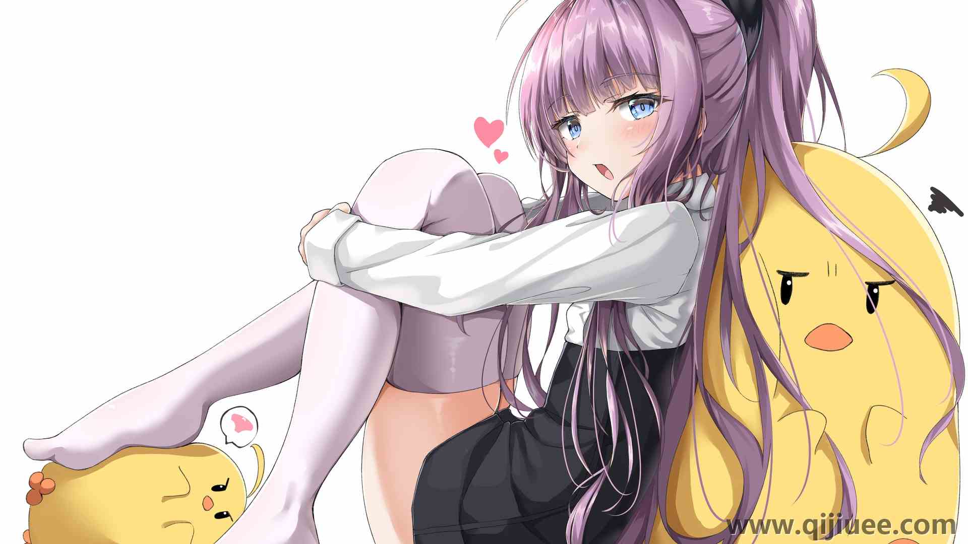 紫色的头发 长发 蓝眼睛 马尾辫 抱膝 动漫女孩 4K壁纸6100 x 4110/2.86 MB-柒染云阁