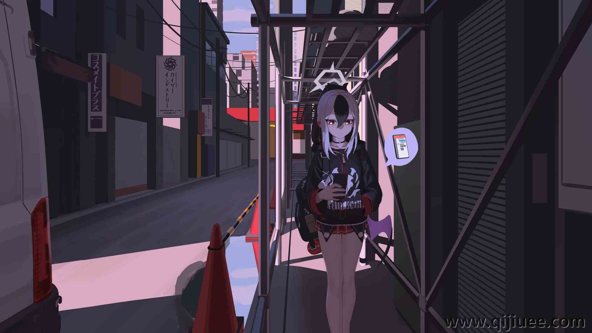 女学生 红眼 站立 微笑 长发 马尾辫 蓝色档案馆 动漫女孩 城市 裙子 动漫女孩 建筑  阳光 校服  8K壁纸8014 x 4507/2.6 MB-柒染云阁