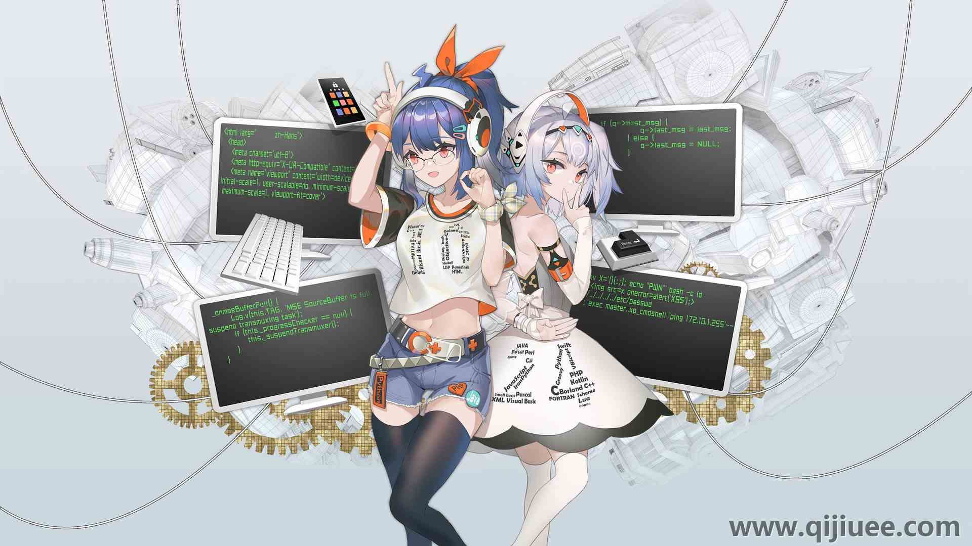 程序员 动漫女孩 动漫 耳机 眼镜 长袜 4K壁纸3840 x 2160/0.67 MB-柒染云阁