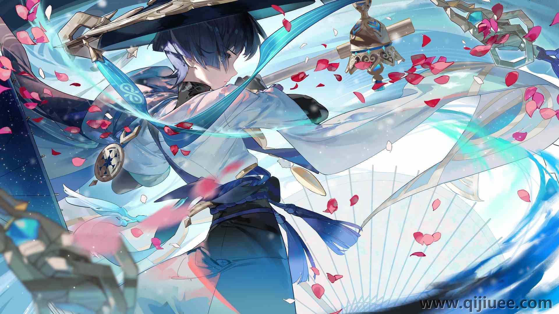 短发 AI艺术 电子游戏艺术 原神 漫游者 花瓣 4K壁纸4800 x 2700/3.09 MB-柒染云阁