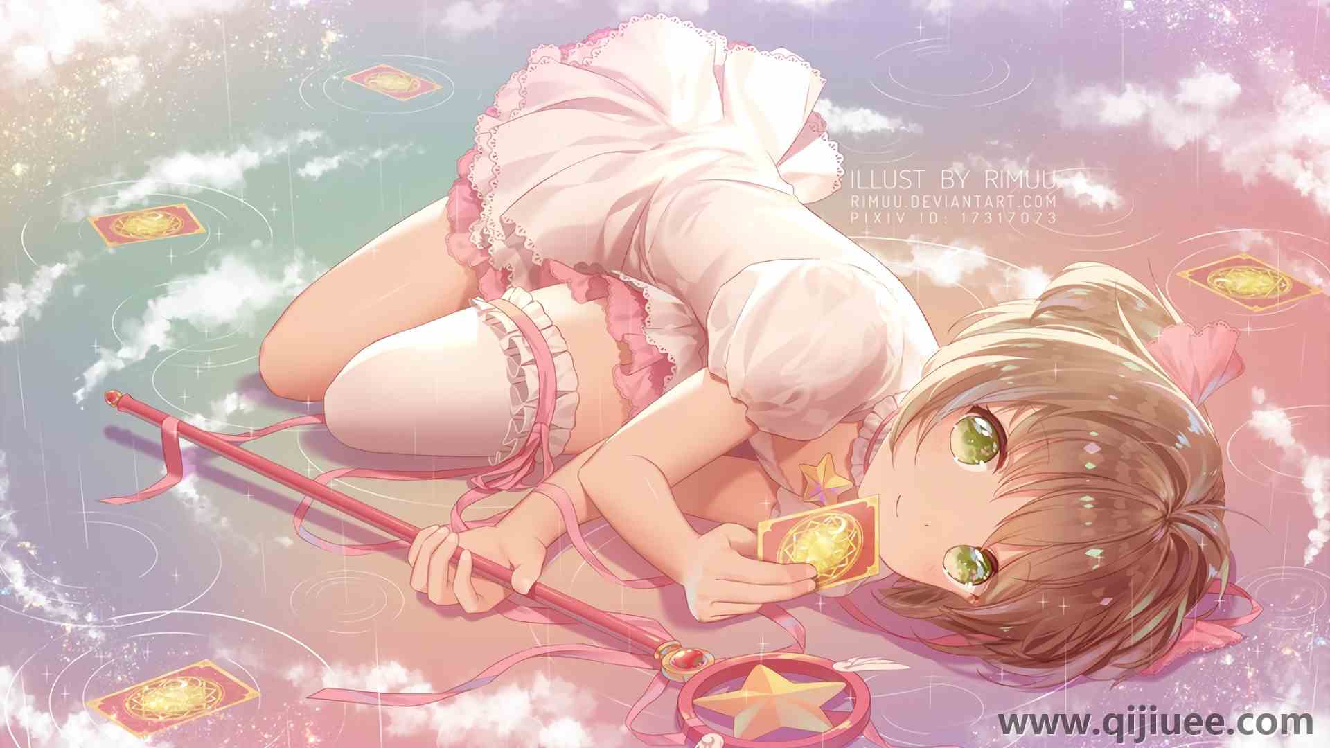 动漫女孩 百变小樱 小樱 魔法棒 魔卡 魔法卡片 库洛牌 4K壁纸4096 x 2560/1.11 MB-柒染云阁