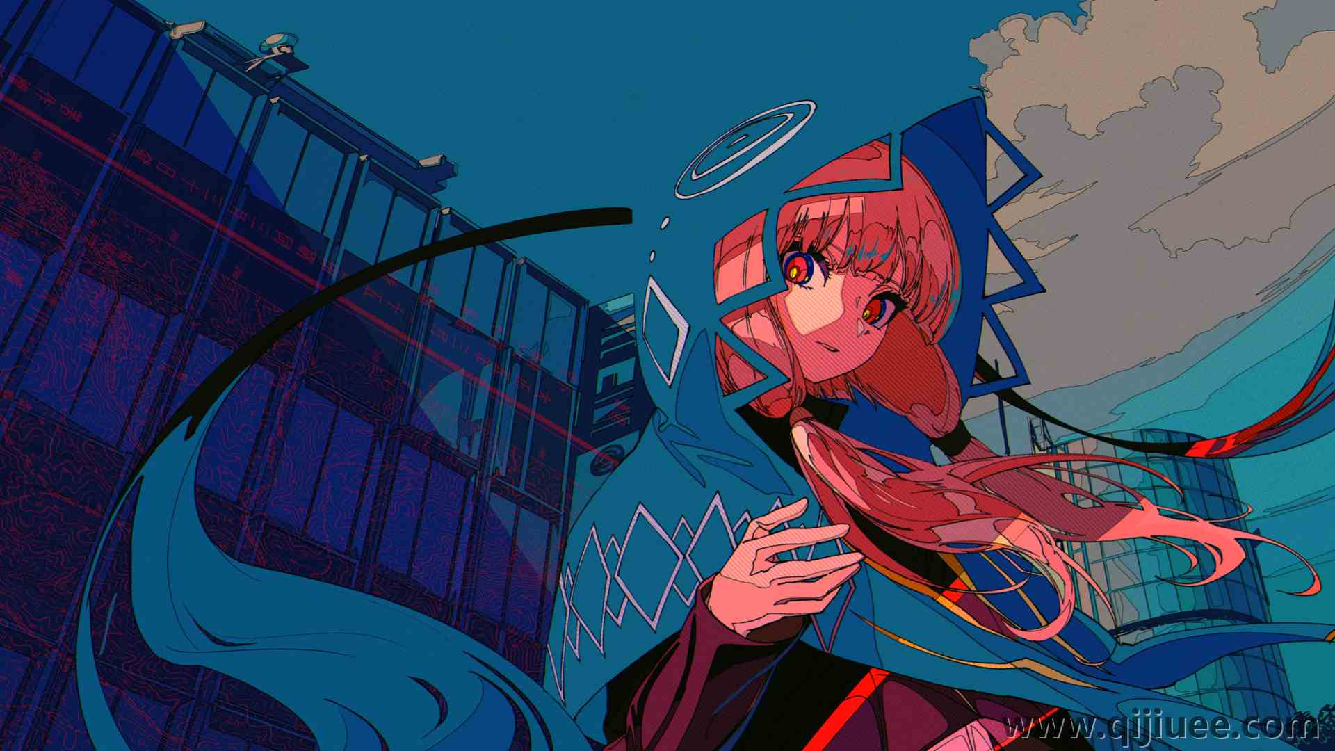 长发 动漫 动漫女孩 双尾 天空 云 建筑  4K壁纸4096 x 2374/4.45 MB-柒染云阁