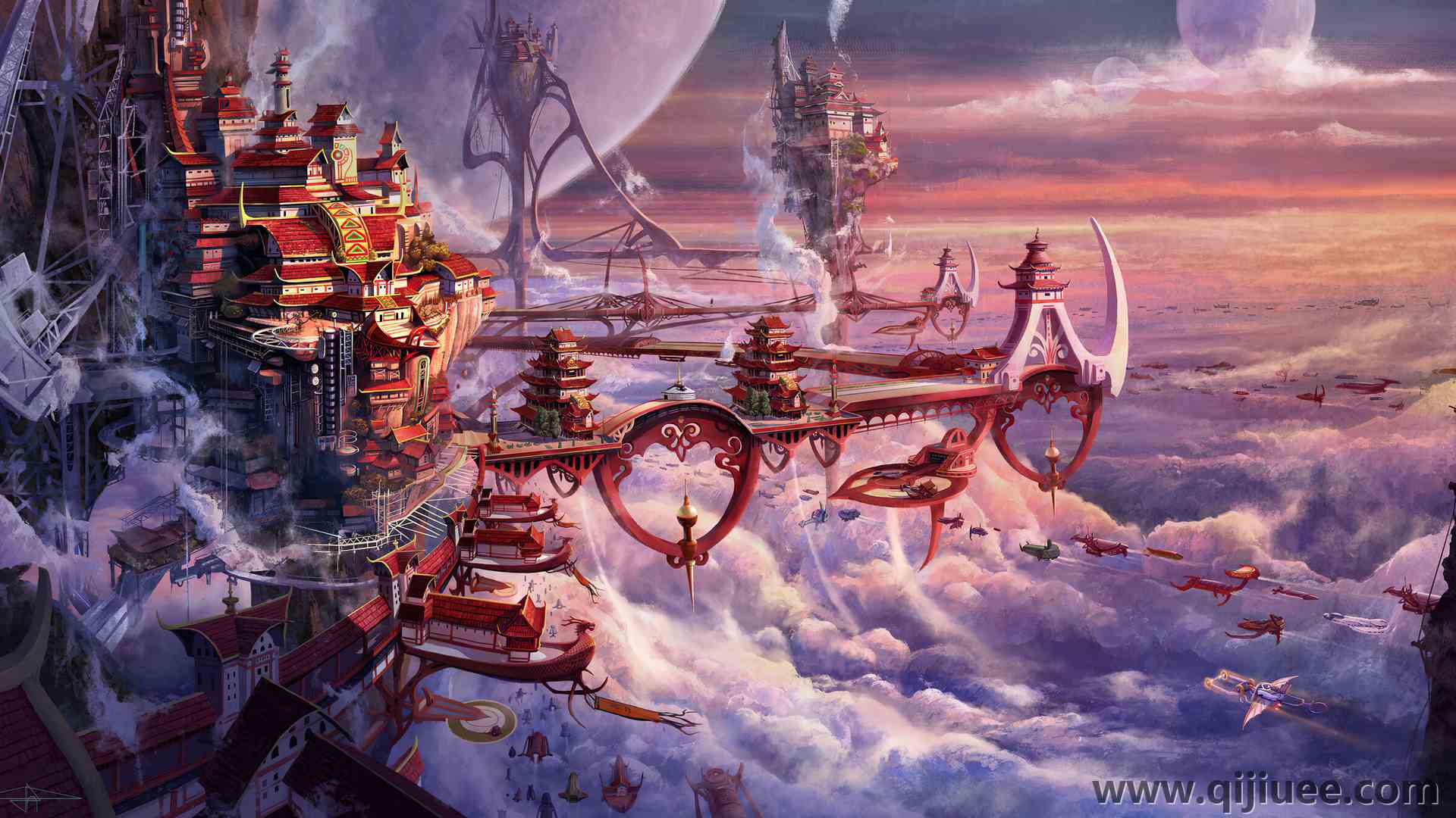 AI艺术 幻想艺术 幻想城市 云 亚洲建筑  电脑壁纸 4K壁纸3840 x 2160/5.36 MB-柒染云阁