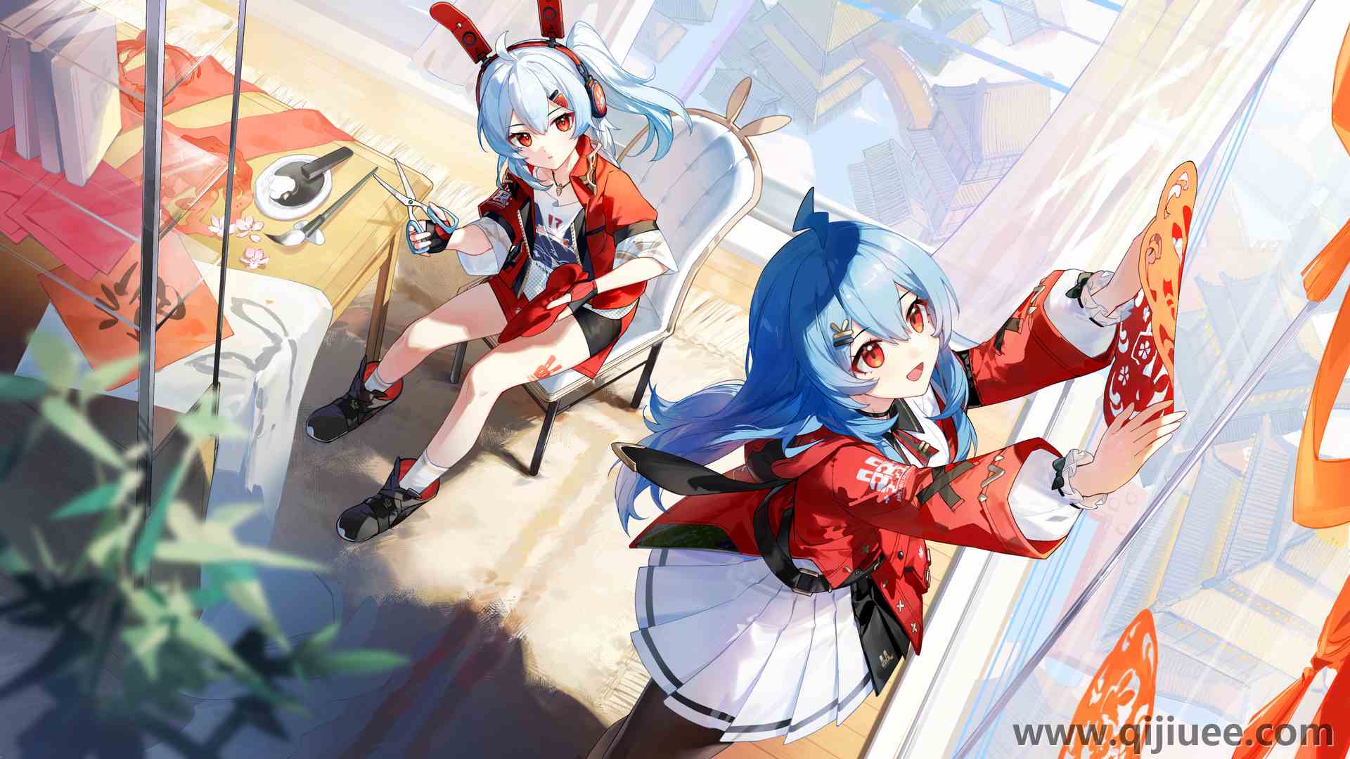 女孩 兔耳朵 新年 中国新年 动漫女孩 剪刀 耳机 剪纸  4K壁纸4551 x 2560/5.57 MB-柒染云阁