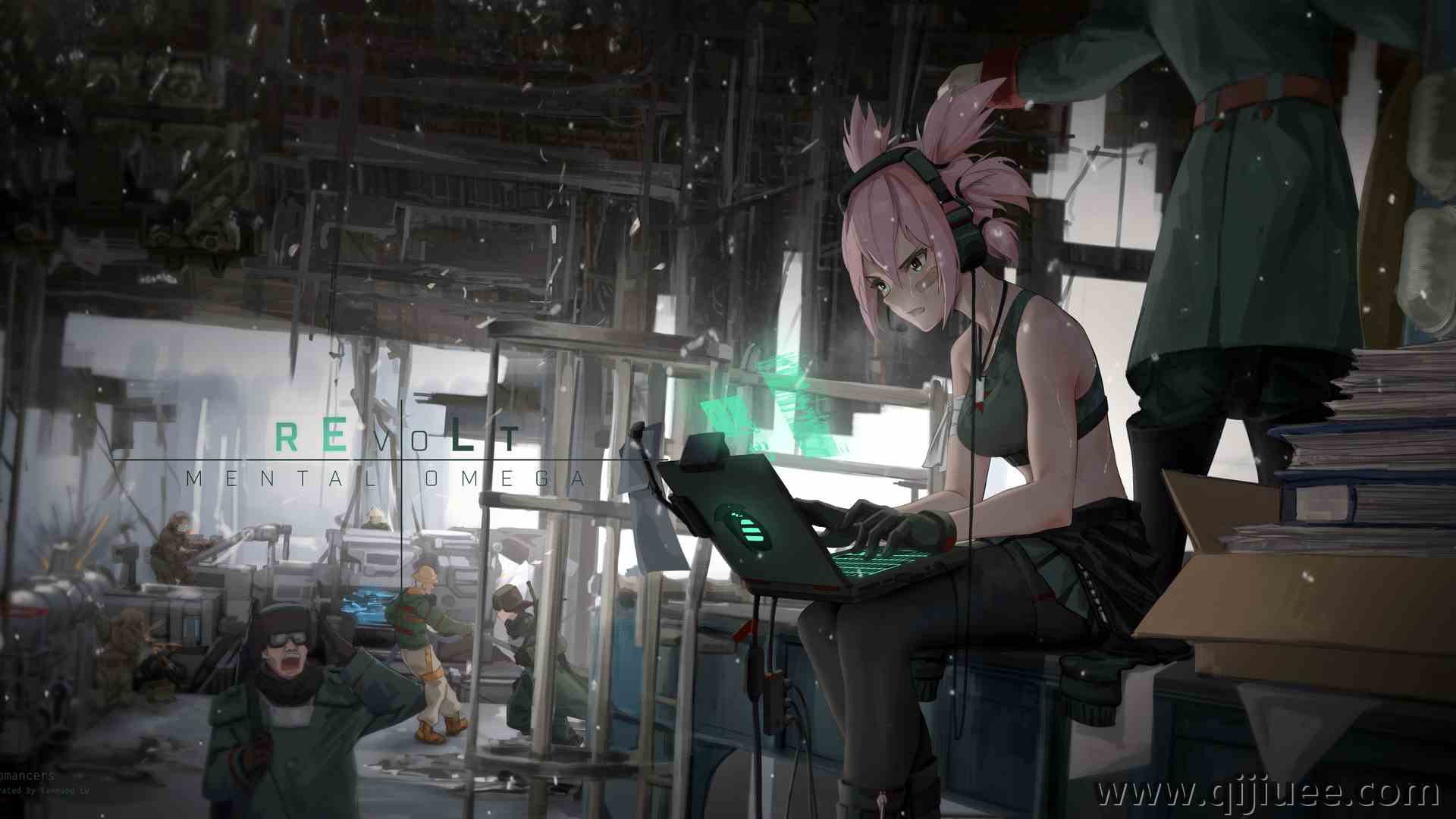 粉色头发 短发 动漫 欧米茄 红色警报 动漫女孩 4K壁纸7000 x 3400/9.08 MB-柒染云阁