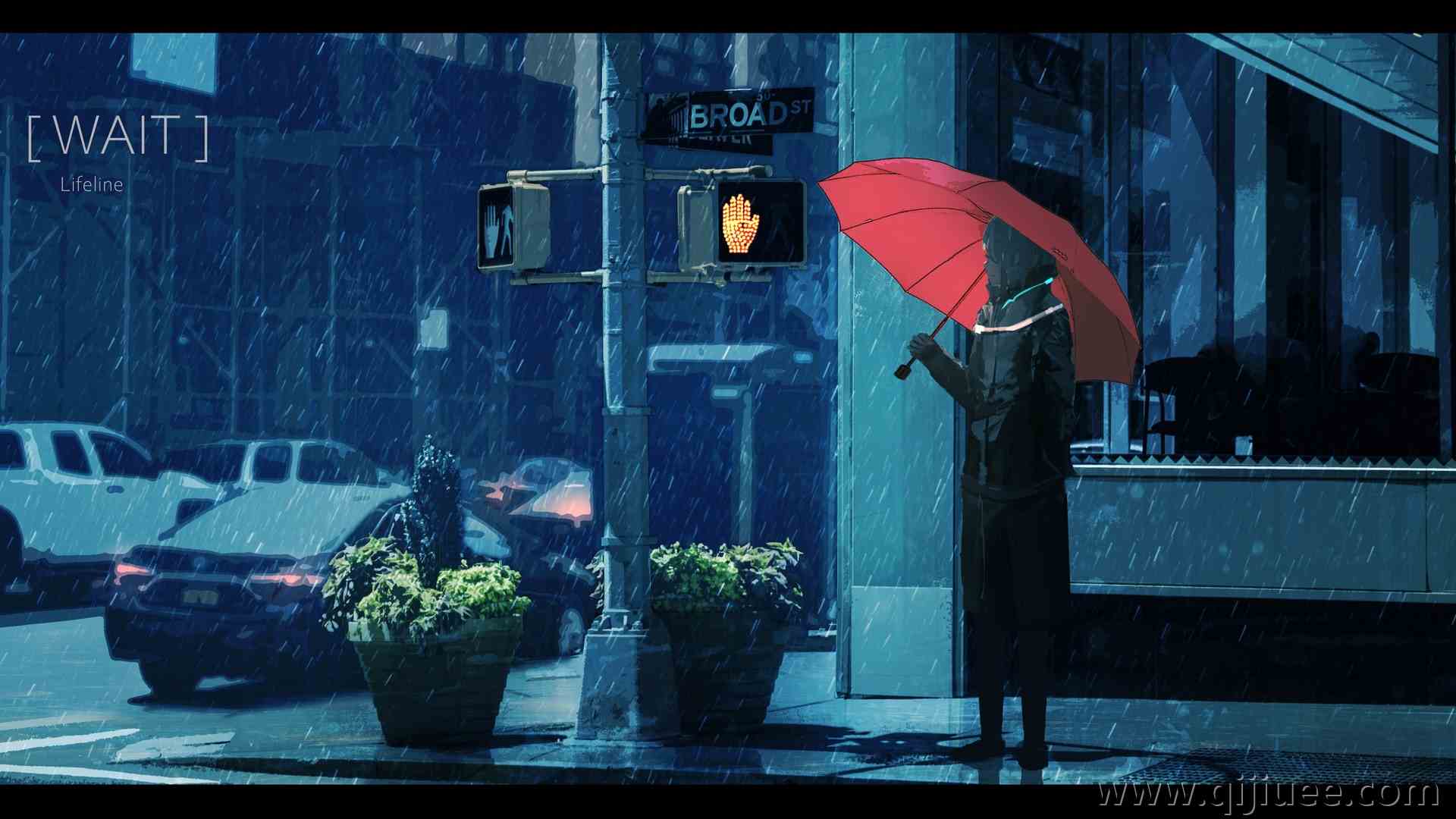 下雨 雨伞 雨中 女孩 交通岗 AI艺术 图片 4K壁纸4800 x 2280/4.56 MB-柒染云阁