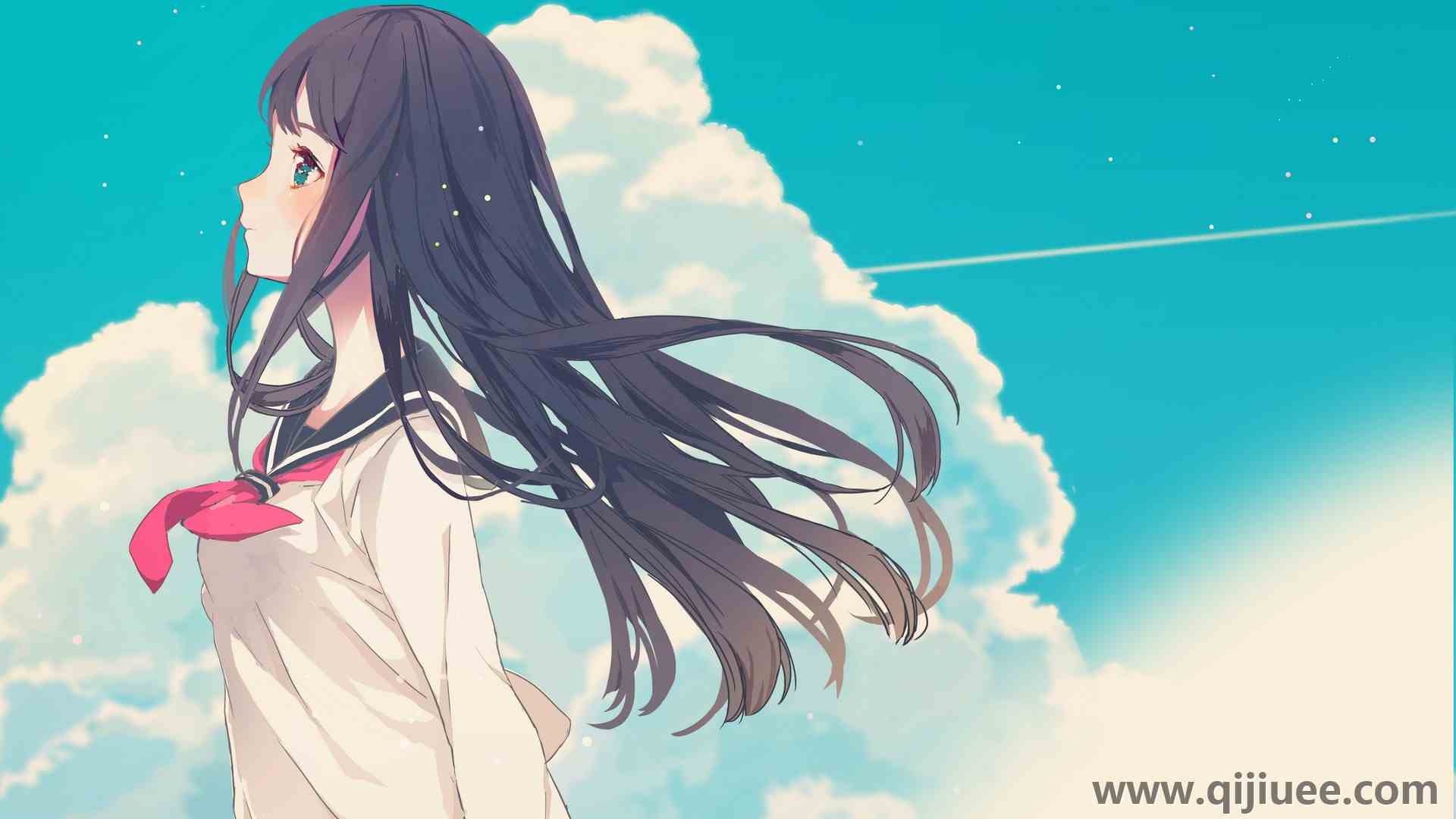 长发 深色头发 侧面 校服 云 天空 动漫女孩 动漫  4K壁纸3840 x 2160/0.63 MB-柒染云阁